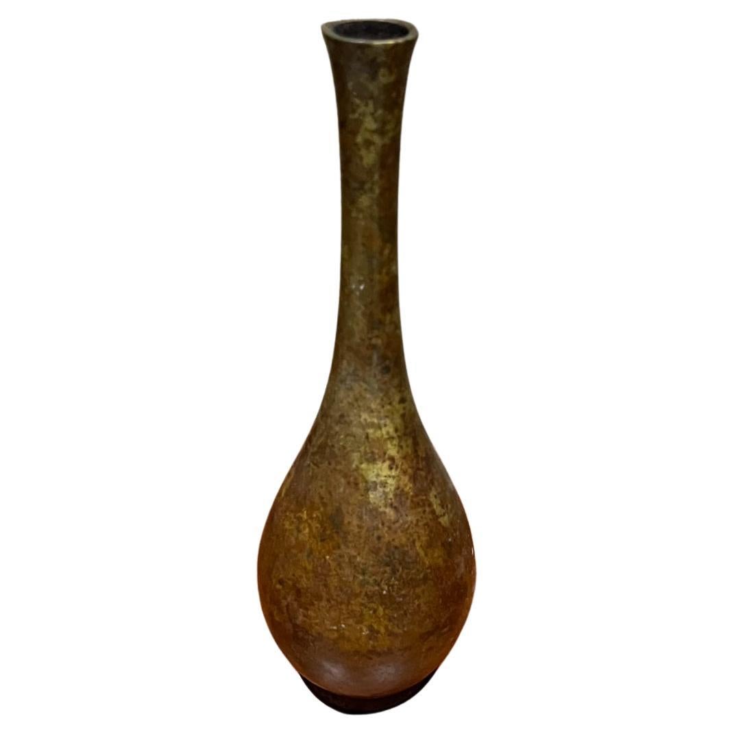 Antique Japanese Patinated Bronze Vase For Sale