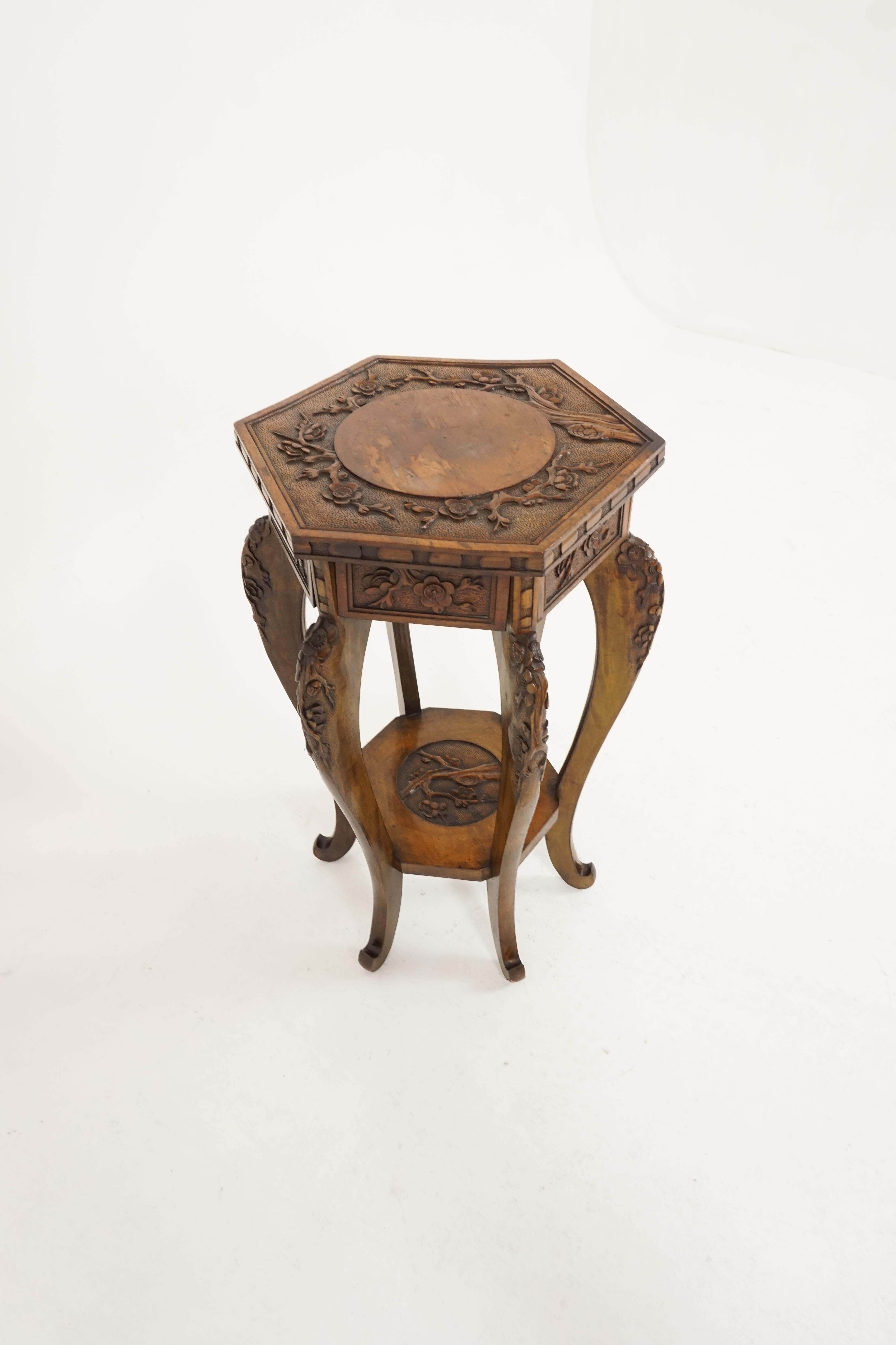 Antique Japanese Plant Stand, Carved Lacquered Lamp Table, Meiji Period, H132 In Good Condition For Sale In Vancouver, BC