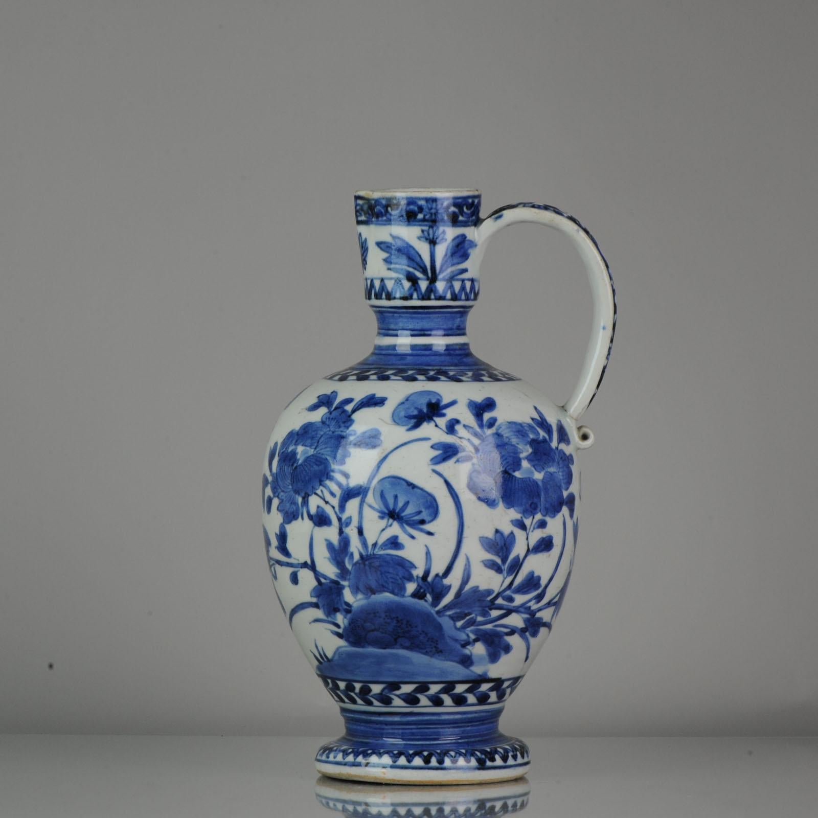 A rare porcelain jug.

 

 

 
Condition
Overall condition, small chip to rim and hairline to rim and base of handle. Size: 255mm
Period
17th century.