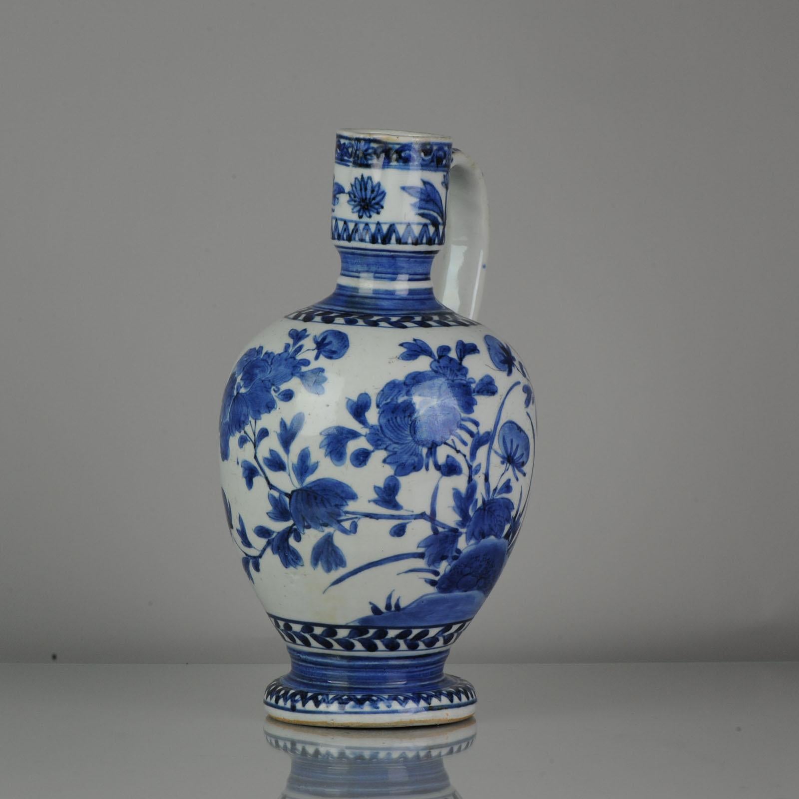 19th Century Antique Japanese Plate circaa 1670-1700 Arita Japan Porcelain Jug Flowers For Sale