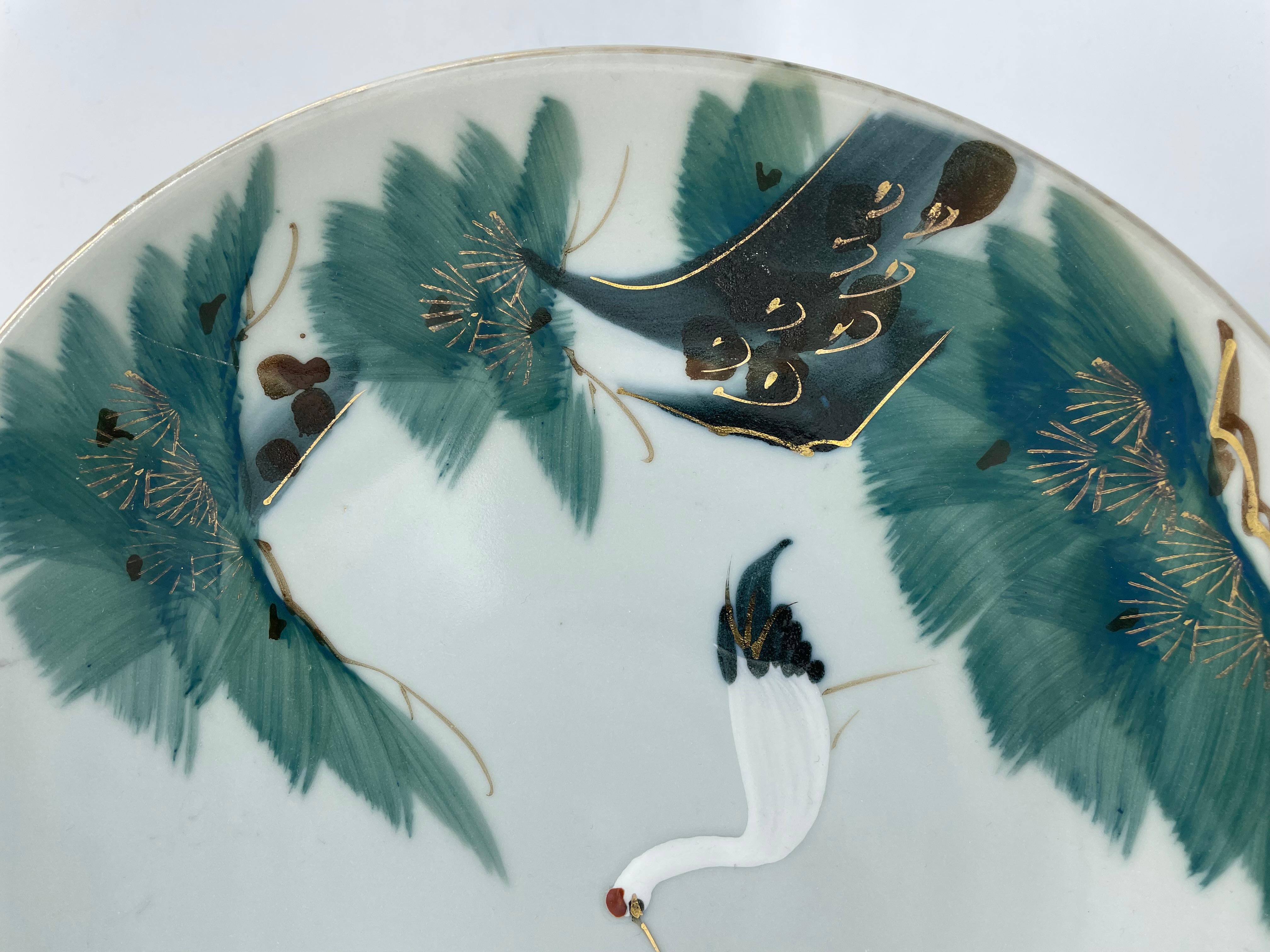 Showa Antique Japanese Plate with Cranes 1960s For Sale