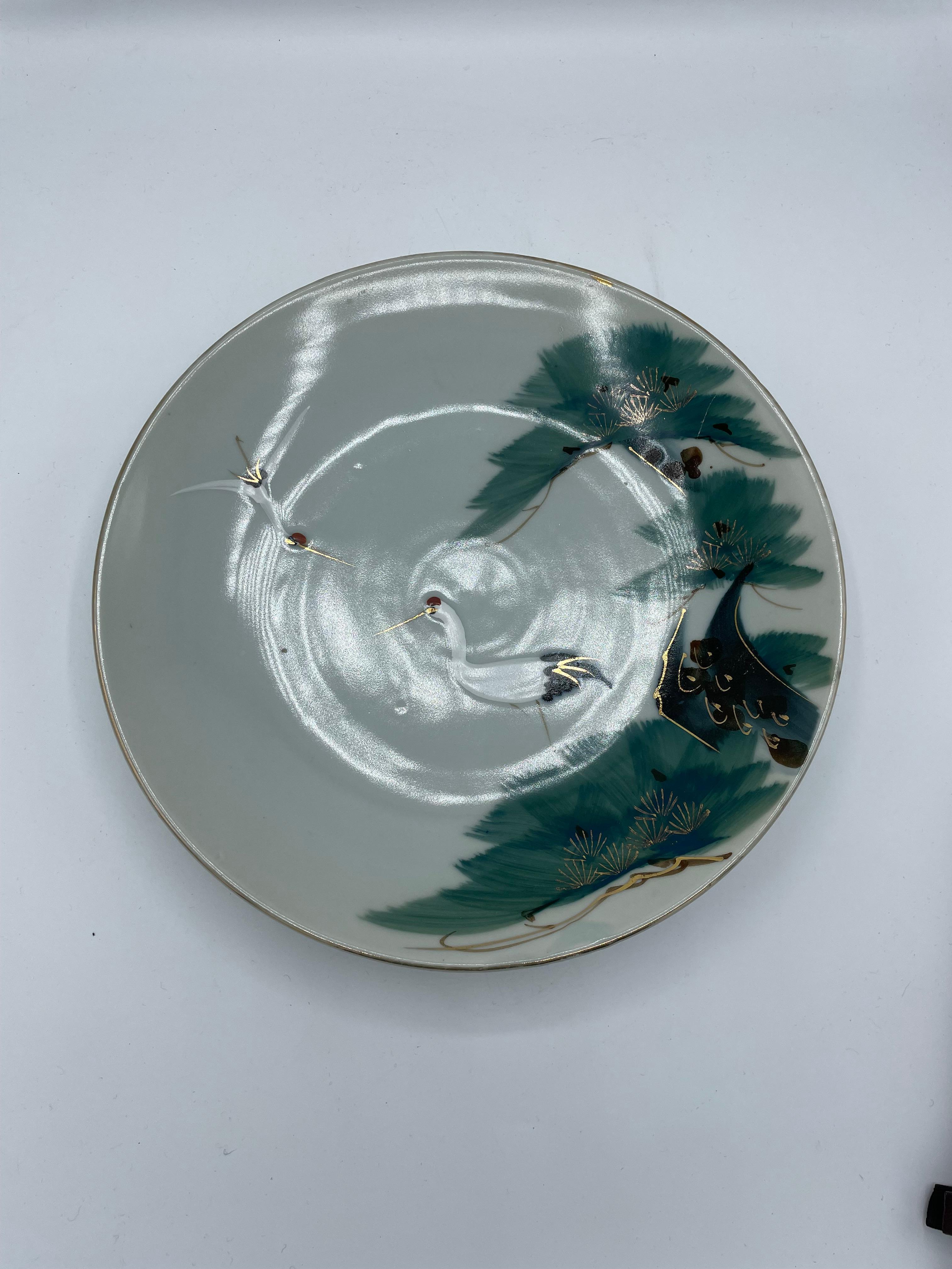 Antique Japanese Plate with Cranes 1960s For Sale 1
