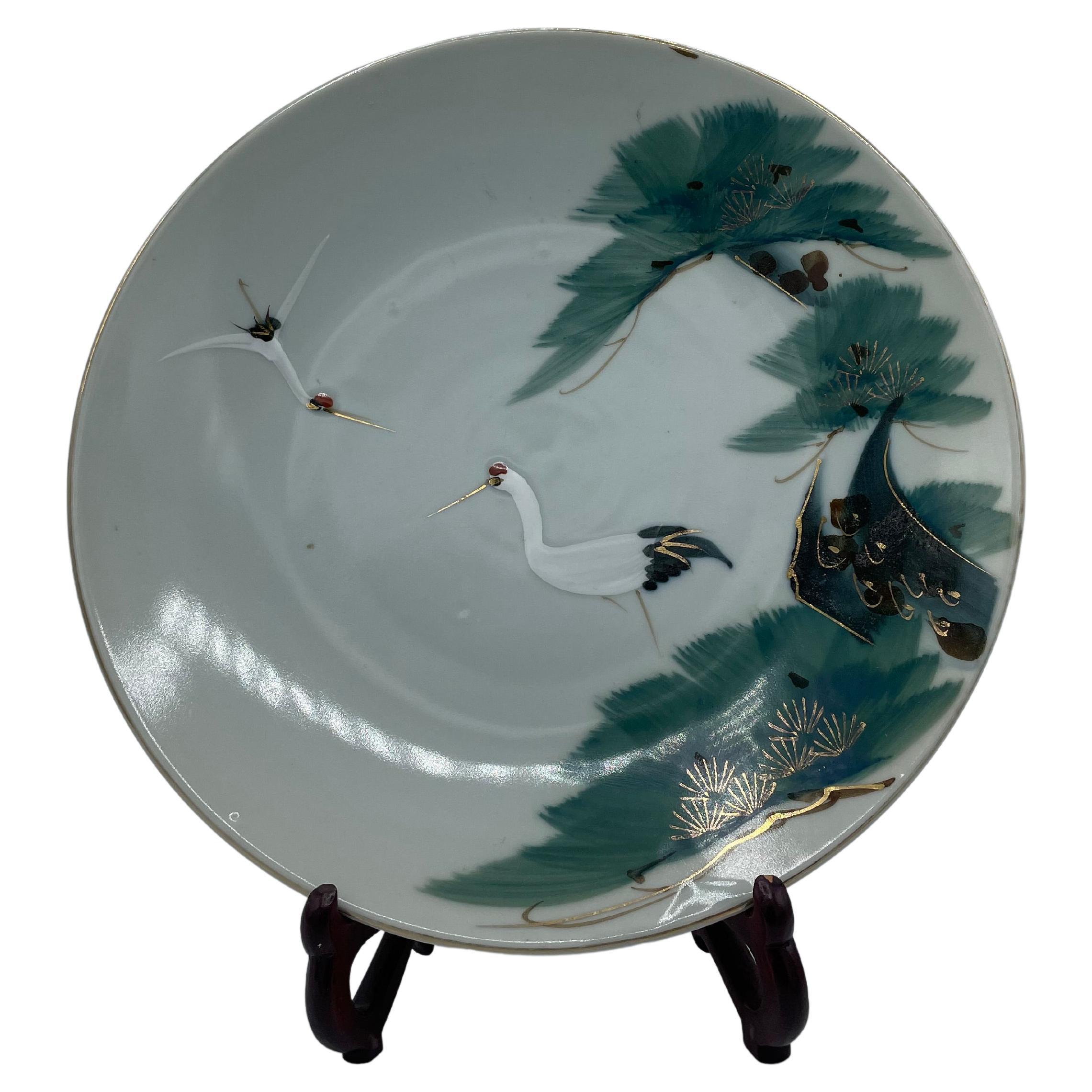 Antique Japanese Plate with Cranes 1960s For Sale
