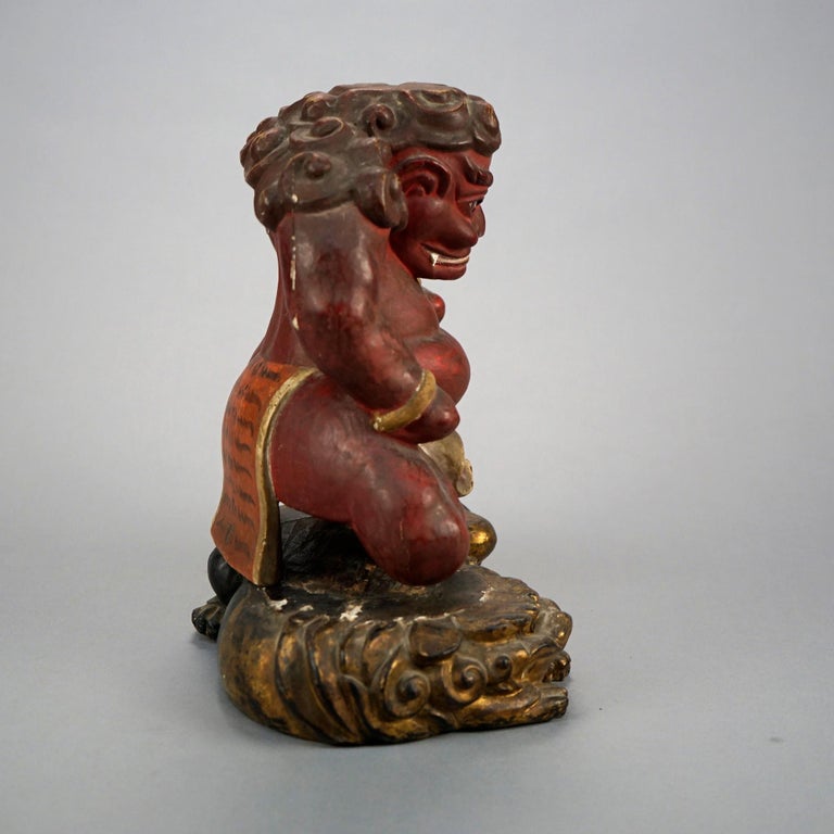 Antique Japanese Polychrome Wood or Composition Nio Guardian Figure
