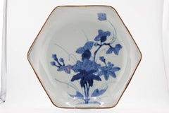 Antique Japanese Porcelain 19th c Meiji Arita Flowers Blue White dish