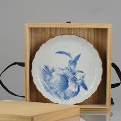Antique Japanese Porcelain Arita Plate Ca 1700 Cranes Rocks River