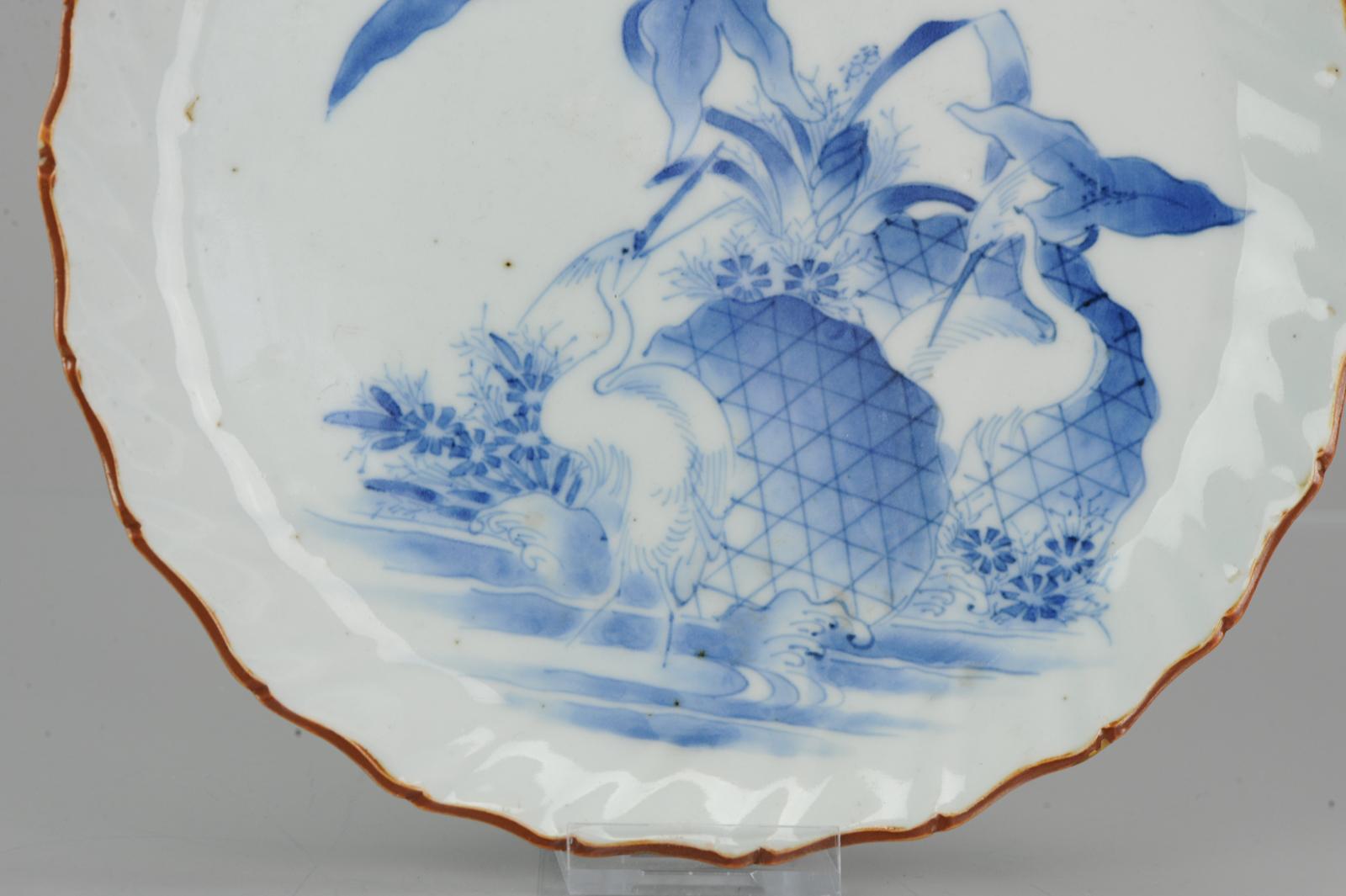 Antique Japanese Porcelain Arita Plate Ca 1700 Cranes Rocks River 3