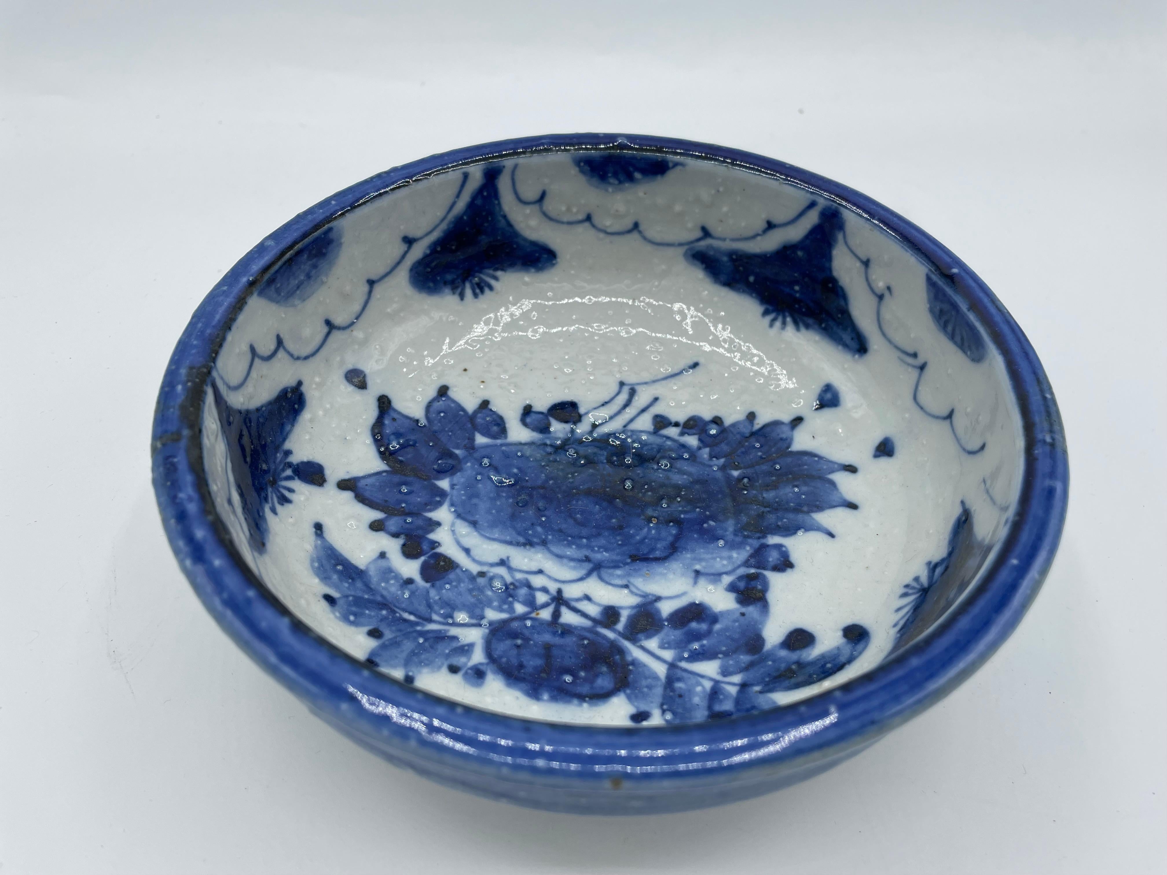 Taisho Antique Japanese Porcelain Blue Serving Bowl 1920s  For Sale