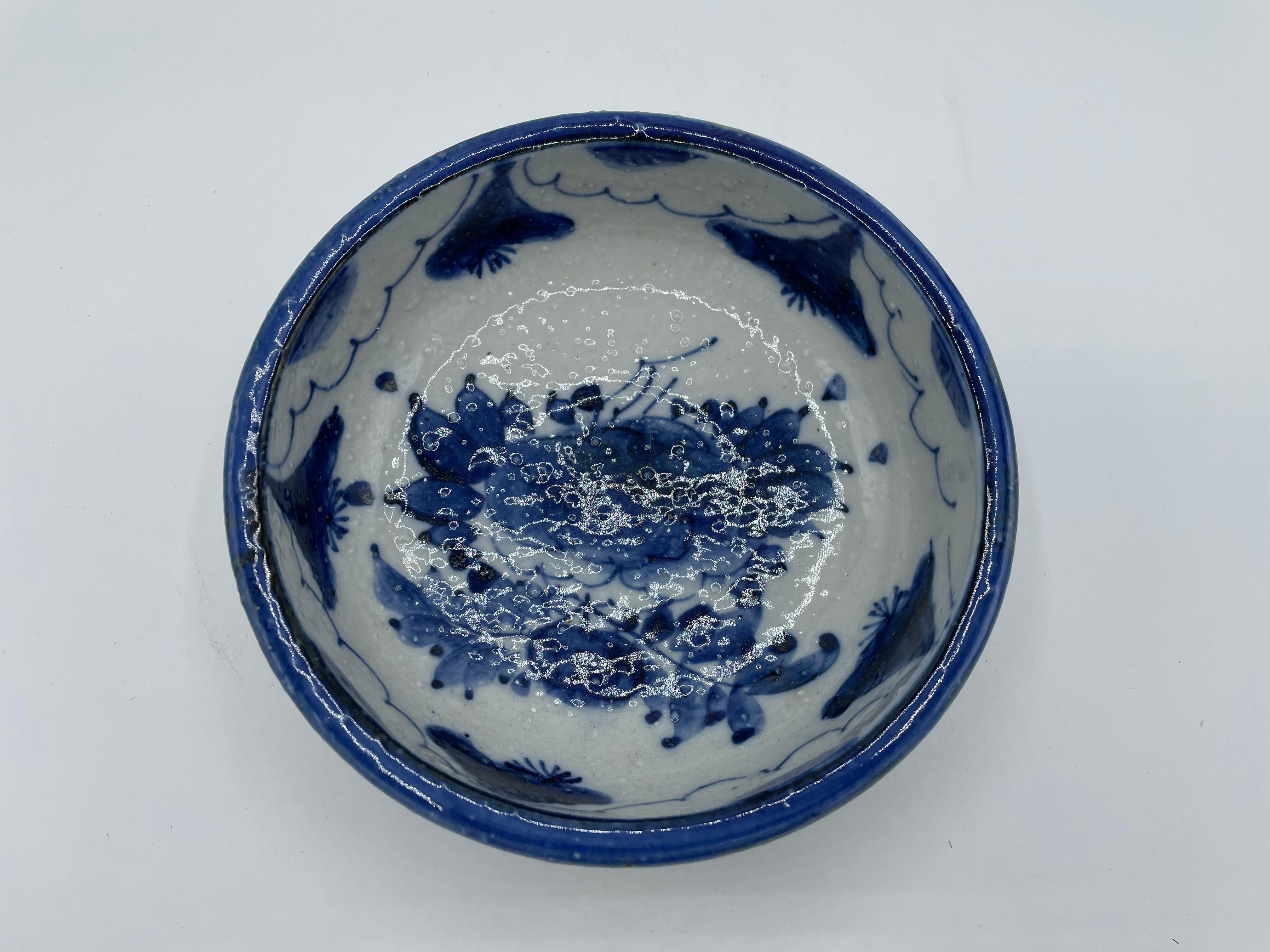 Hand-Painted Antique Japanese Porcelain Blue Serving Bowl 1920s  For Sale