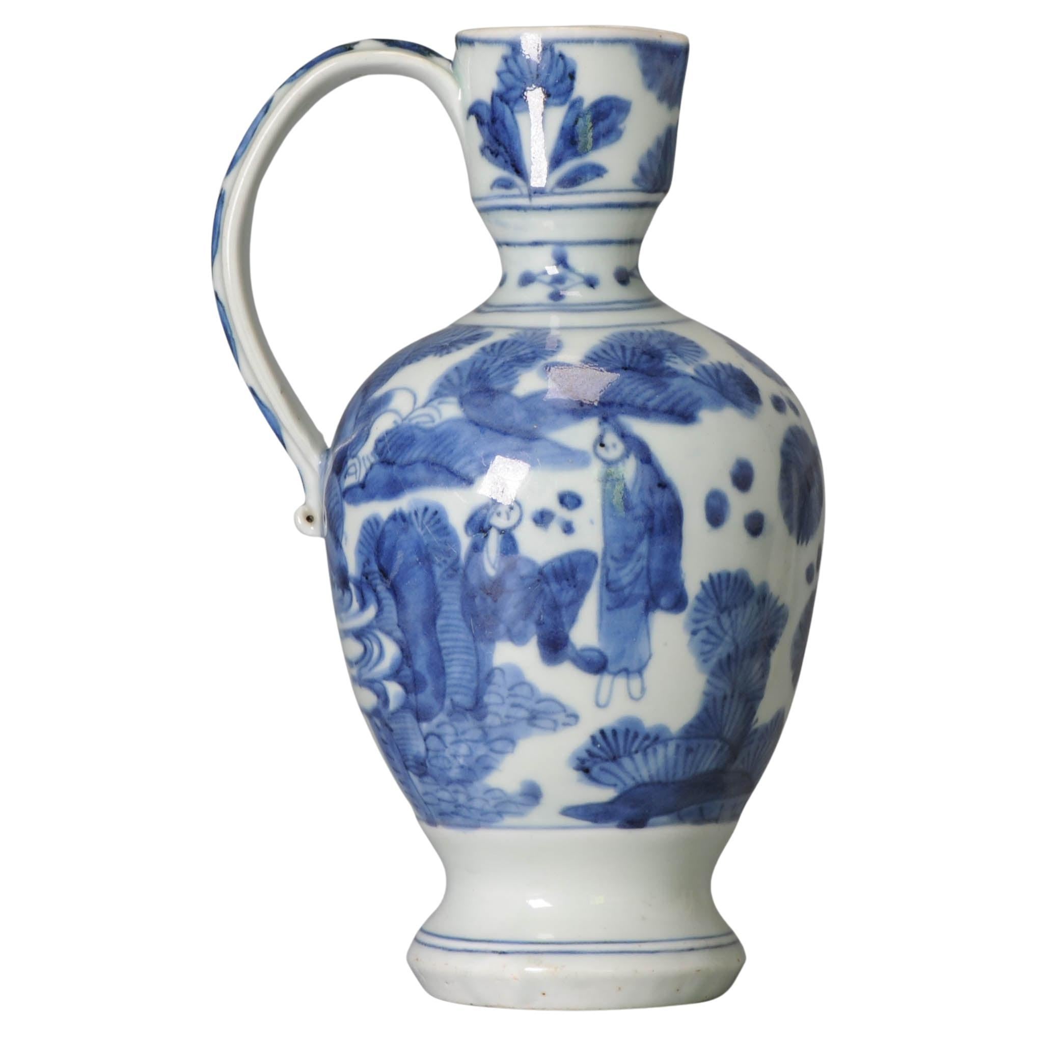 Antique Japanese Porcelain Blue White Edo Period Arita Jug Ewer Figural, 17th C