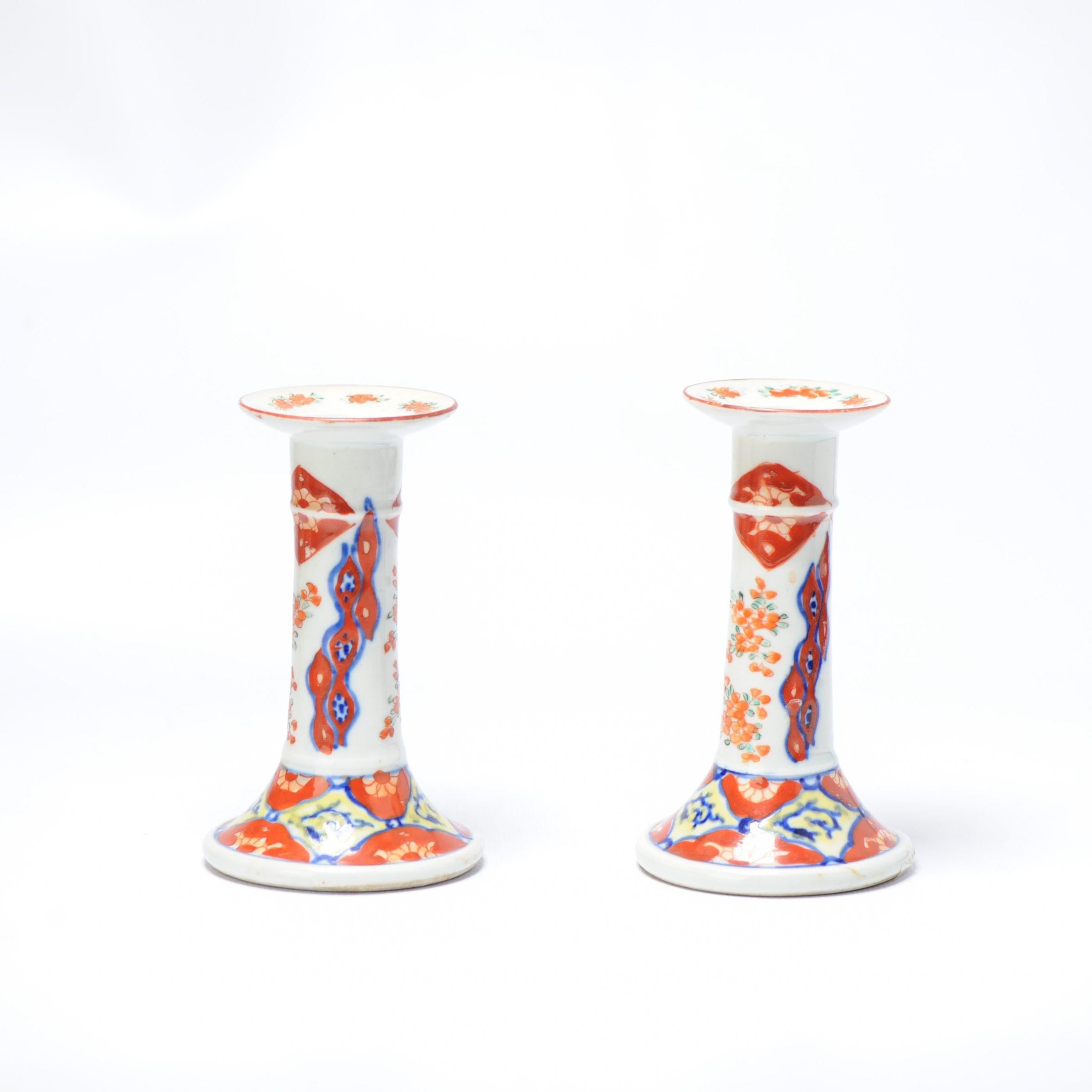 Antique Japanese Porcelain Candle Sticks Edo or Meiji Period, 19th Century In Good Condition For Sale In Amsterdam, Noord Holland
