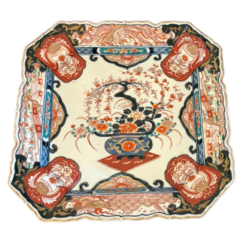 Antique Japanese Porcelain Charger Plate Hand Painted Floral Decorative Dish