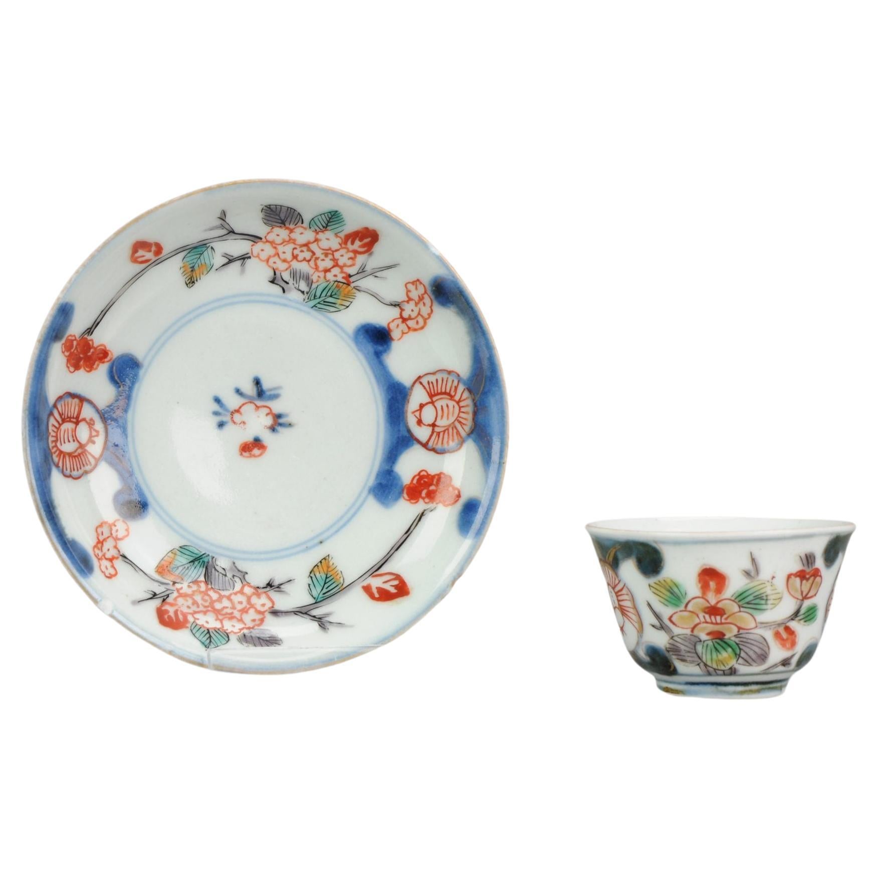 Antique Japanese Porcelain Cup & Saucer Imari 'Flowers", 18th Century For Sale