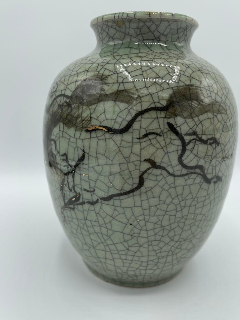 Antique Japanese Porcelain Flower Vase 1950s Ohbori Souma Yaki For Sale