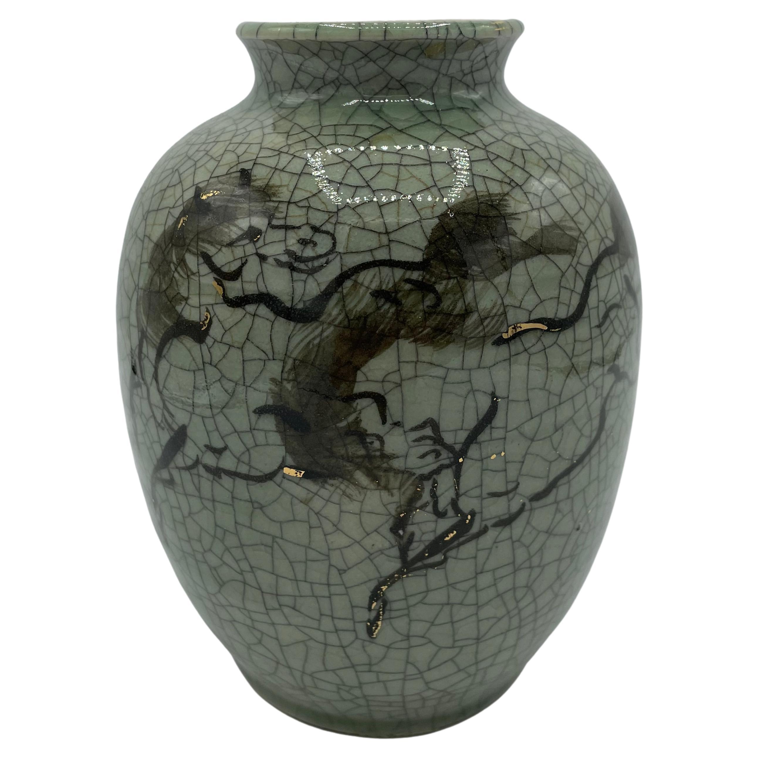 Antique Japanese Porcelain Flower Vase 1950s Ohbori Souma Yaki