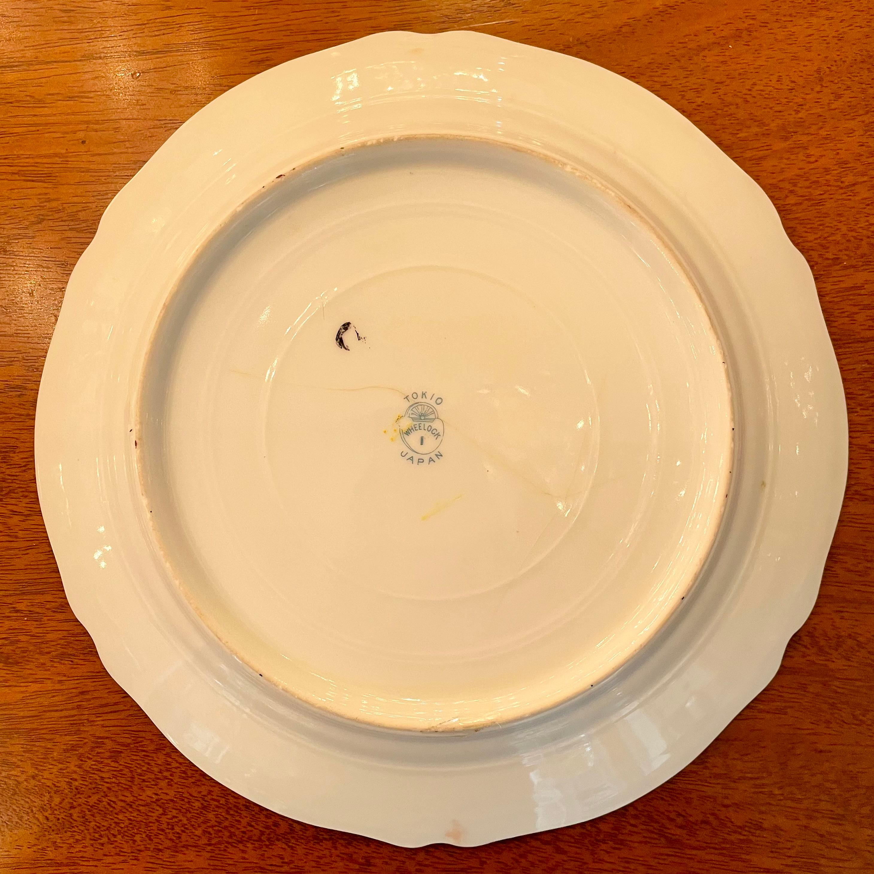 20th Century Antique Japanese Porcelain Gold, Ivory & Black with Florals Plate, Circa 1900 For Sale
