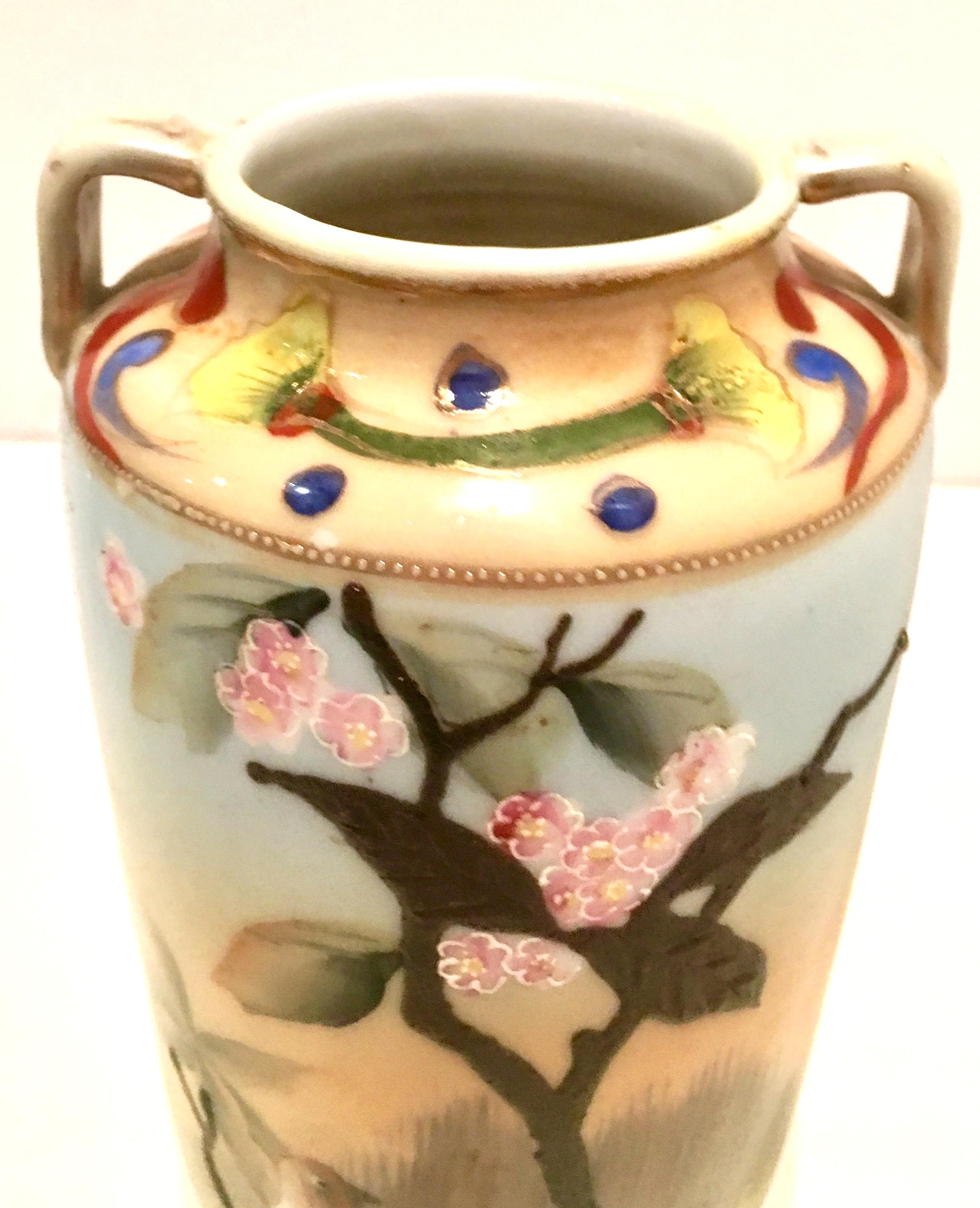 Art Nouveau Antique Japanese Porcelain Hand Painted Bird Motif Vase For Sale