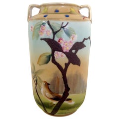 Antique Japanese Porcelain Hand Painted Bird Motif Vase
