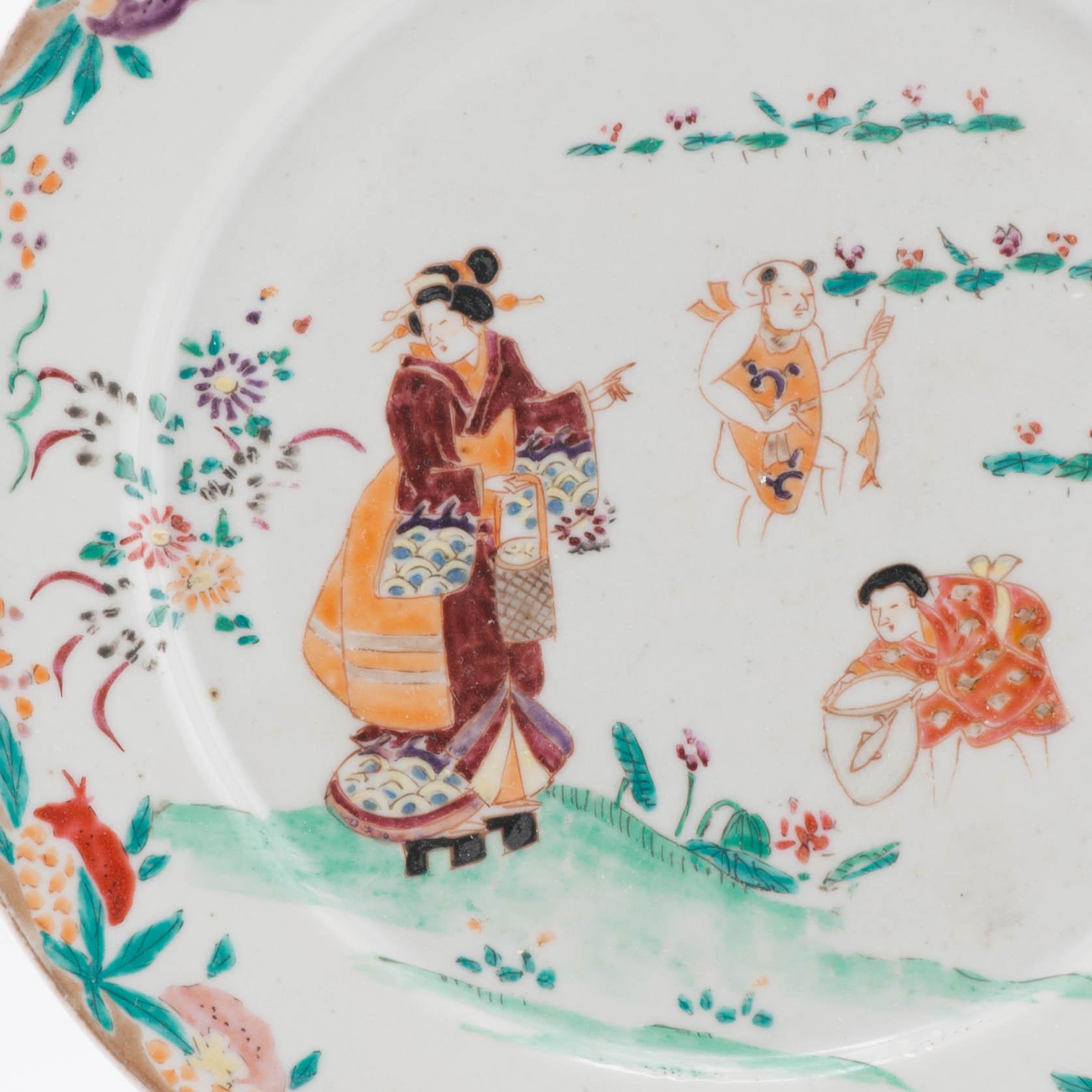 Sharing with you this unusual and magnificent plate from the Meiji period (19th century). It has a very interesting and lovely polychrome scene of different figures in a garden/pond scene.
Two figures are fishing in a pond and 1 is standing on the