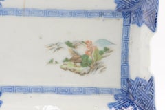 Antique Japanese Porcelain Meiji Period Arita Blue And White Dish With Green