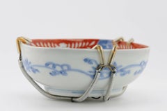 Antique Japanese Porcelain Meiji Period Arita Polychrome Bowl Ship 19th Century