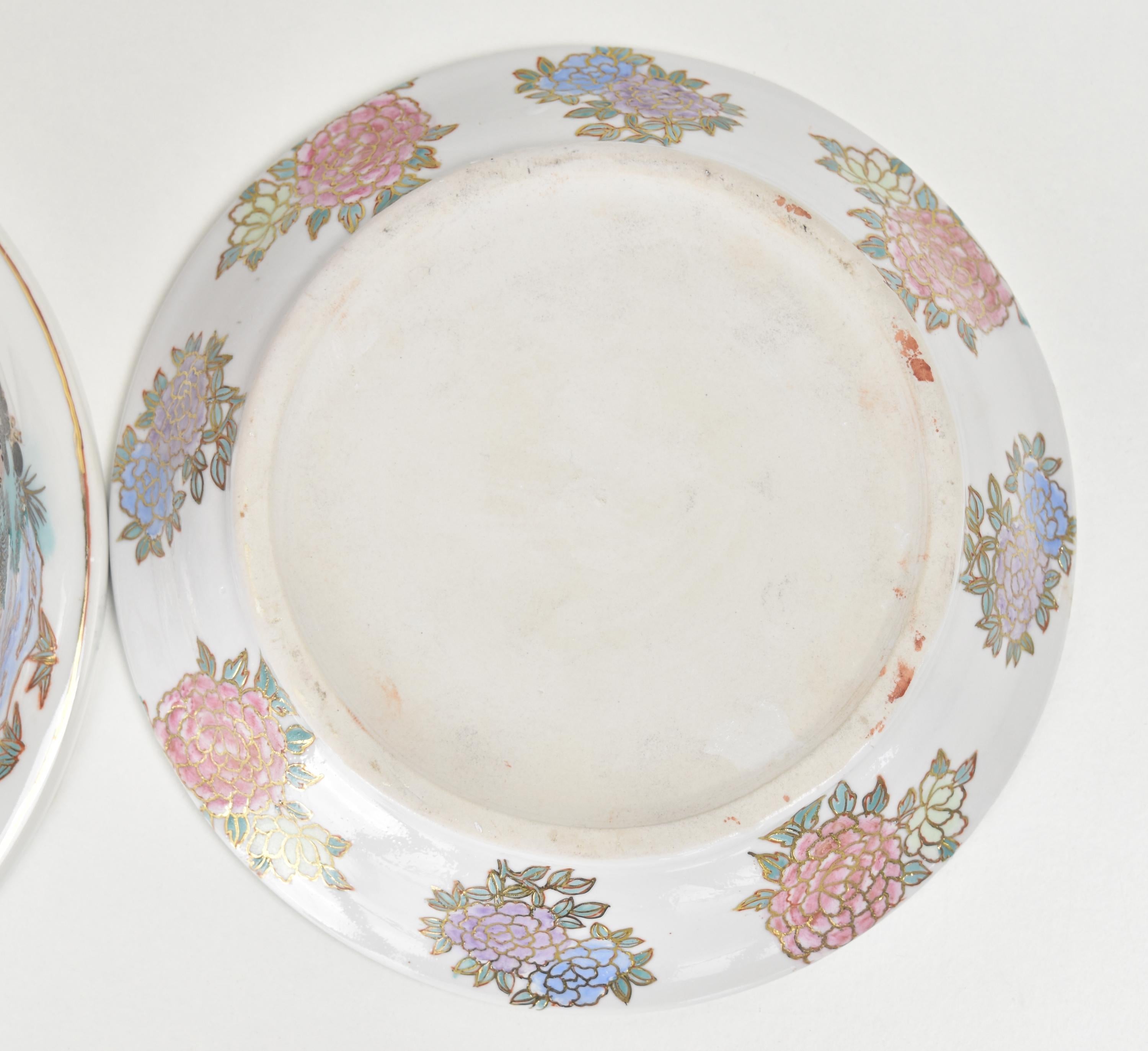 Jardinière et soucoupe japonaise ancienne, scène peinte à la main, période Meiji en vente 3