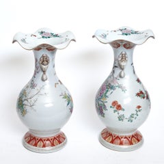 Antique Japanese Porcelain Scalloped Elongated Rimmed Decorative Vase