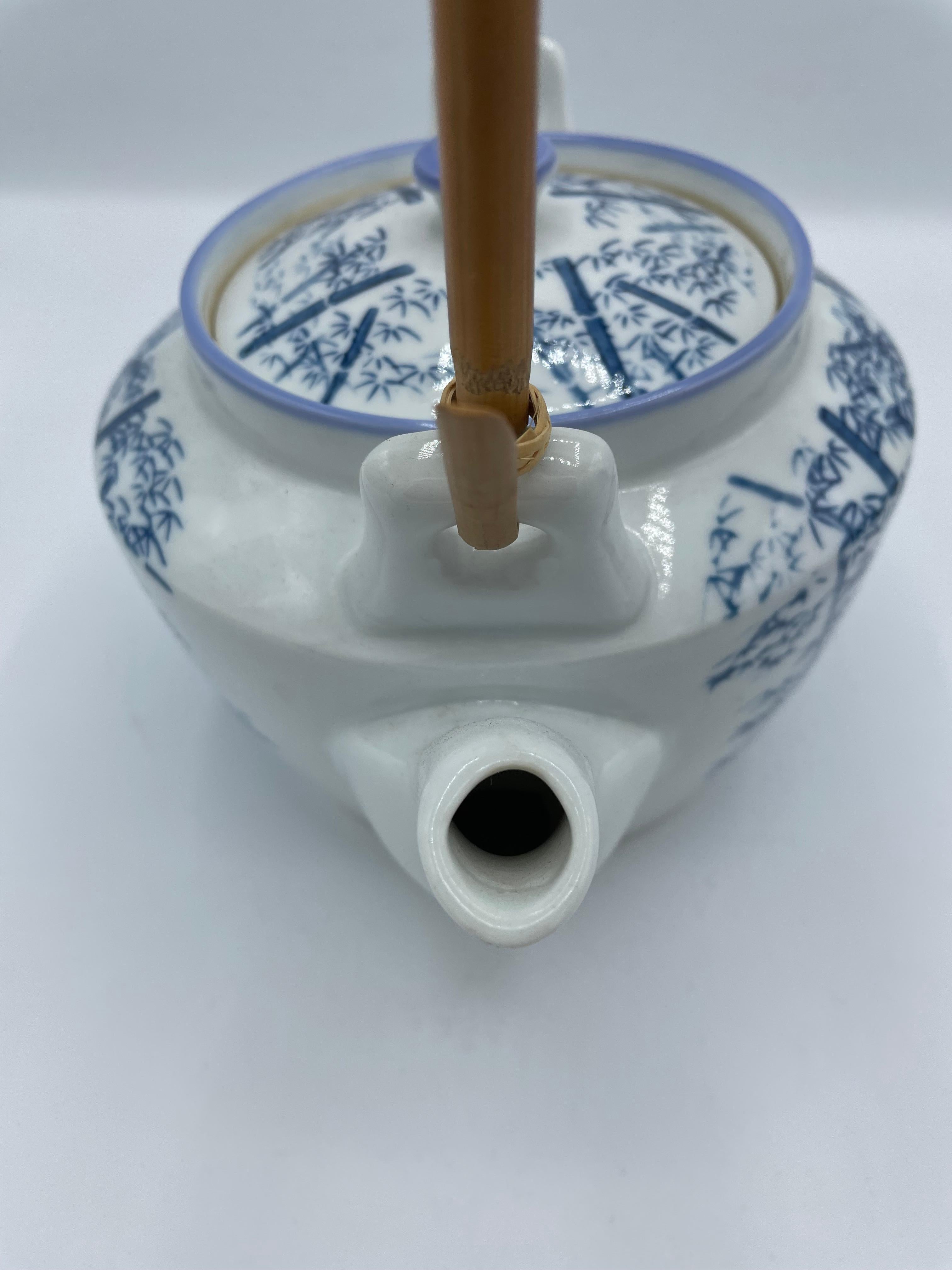 Antique Japanese Porcelain Tea Pot Bamboo 1960 For Sale 4
