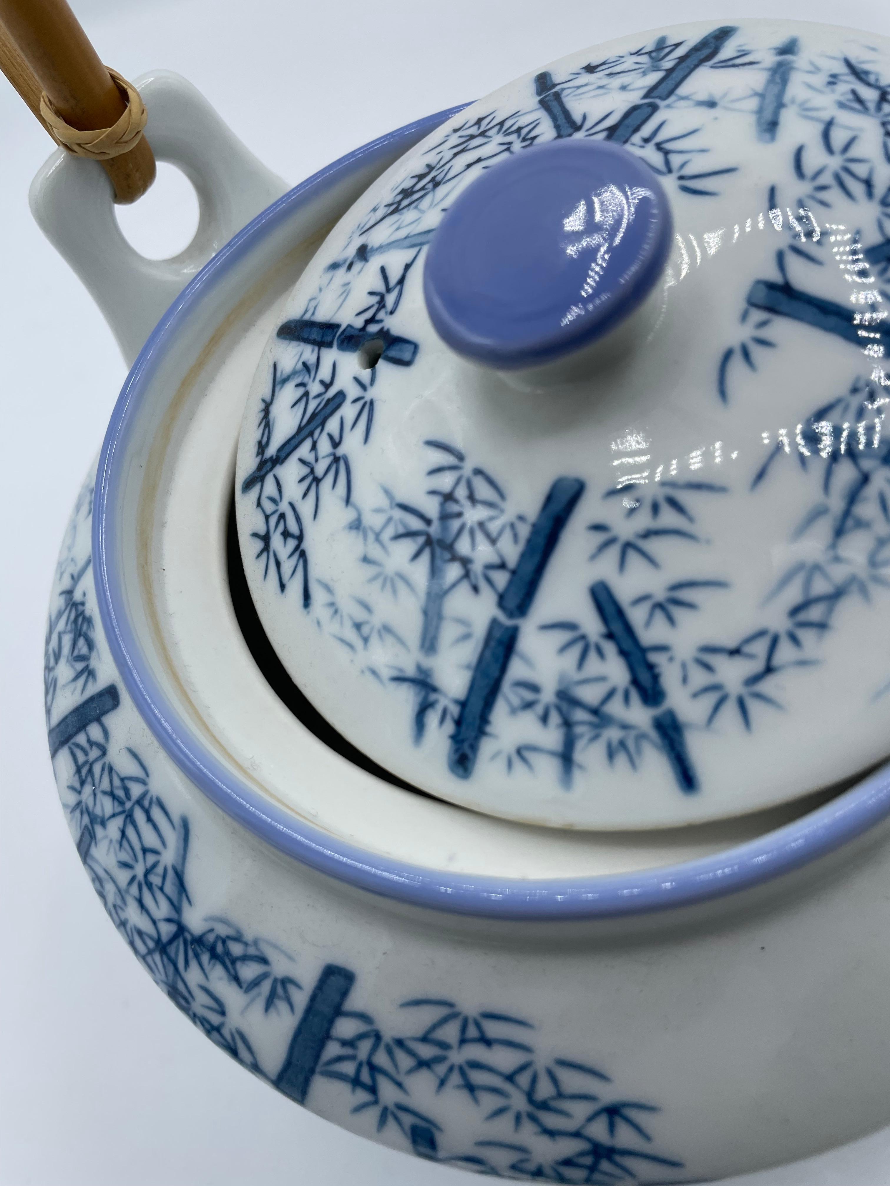 Antique Japanese Porcelain Tea Pot Bamboo 1960 For Sale 4