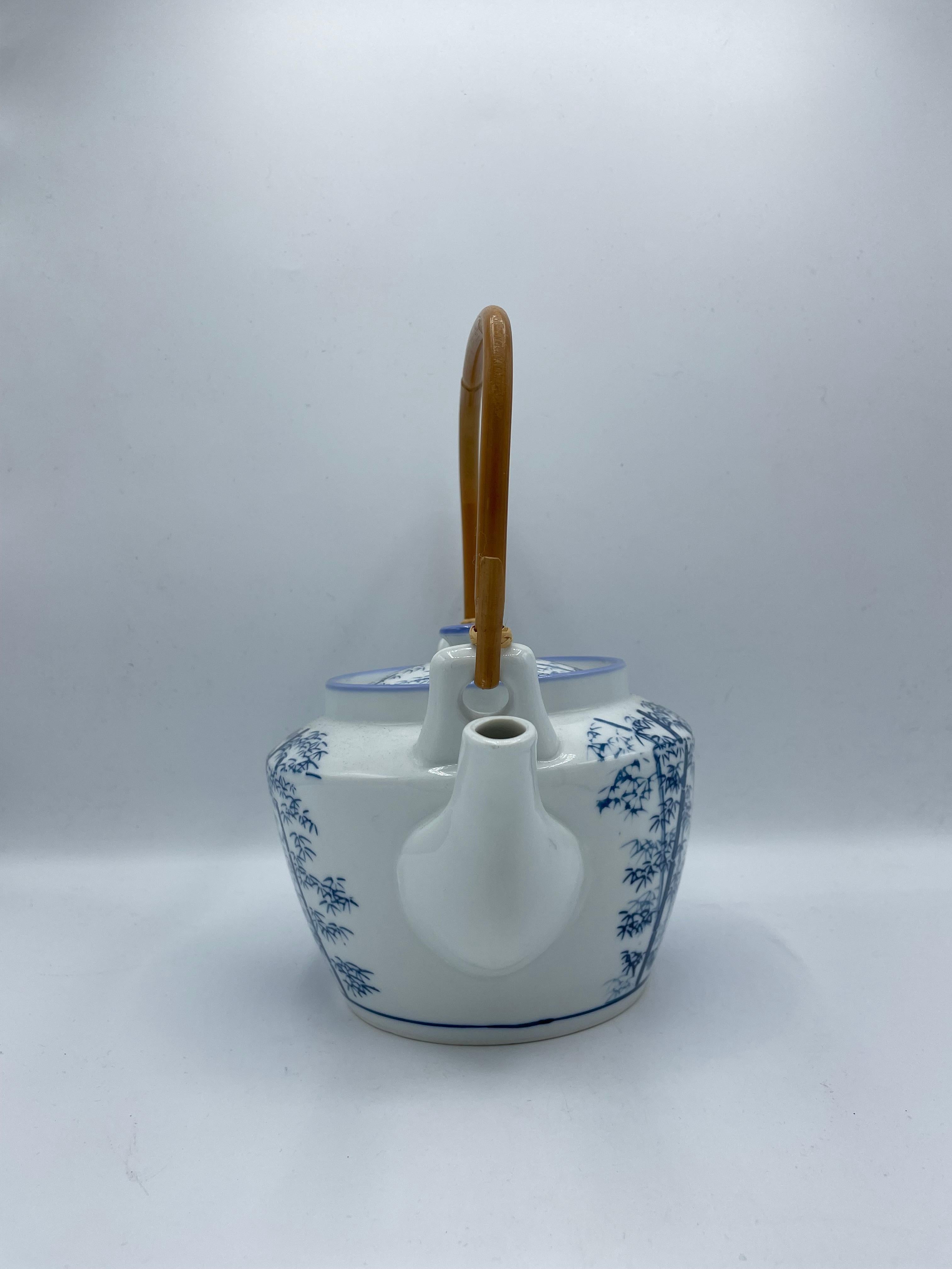 Showa Antique Japanese Porcelain Tea Pot Bamboo 1960 For Sale