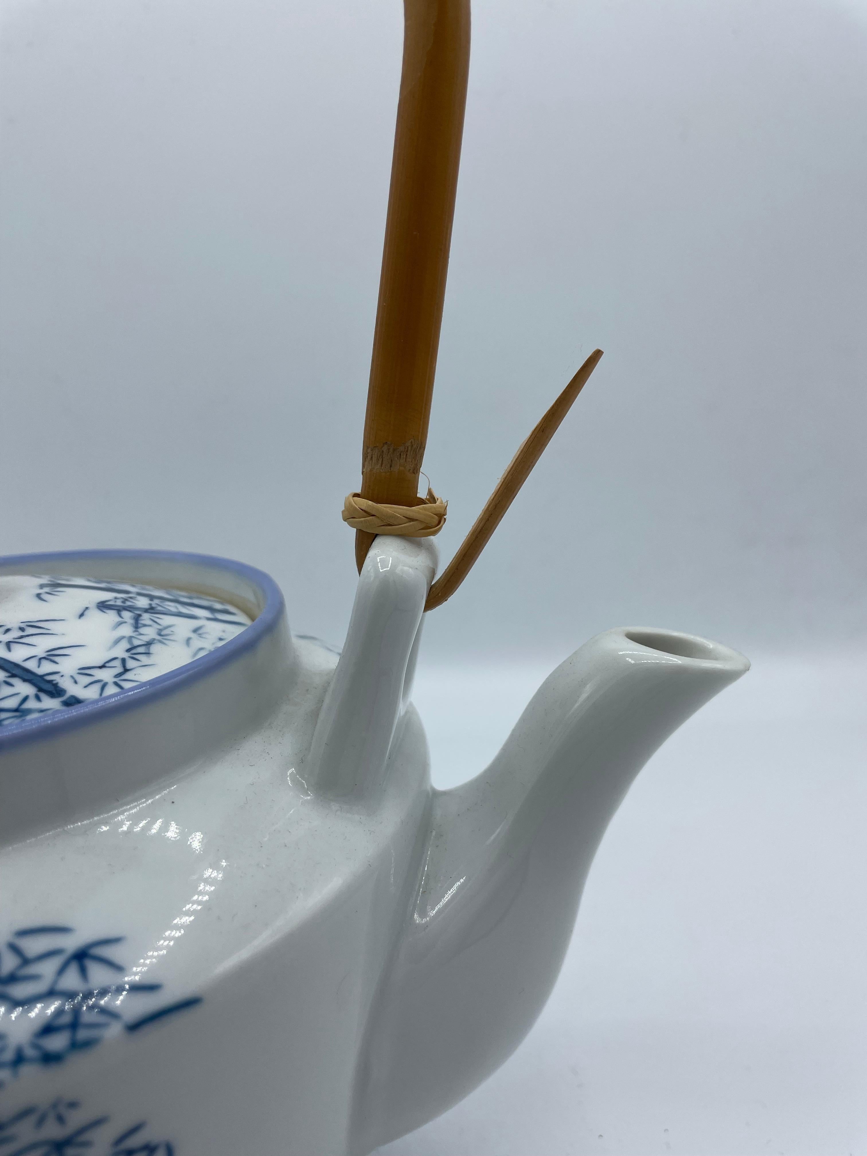 Antique Japanese Porcelain Tea Pot Bamboo 1960 For Sale 3