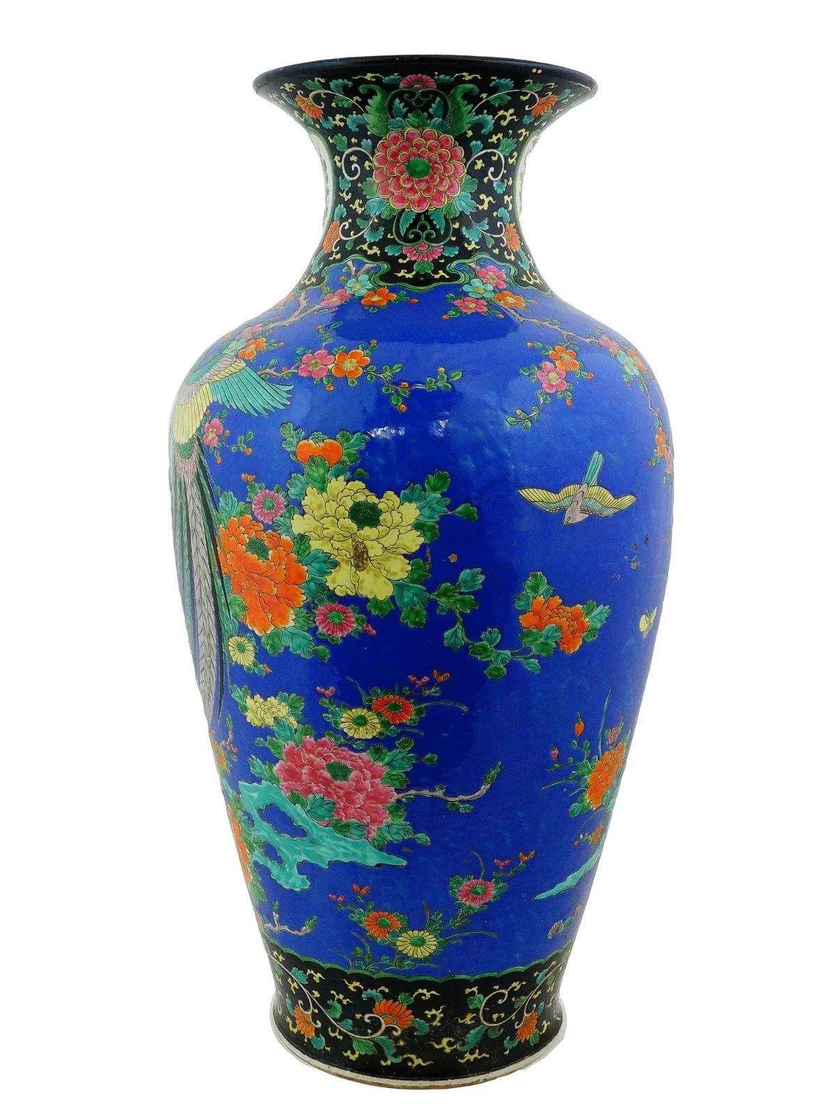 19th Century Antique Japanese Porcelain Vase w/ Birds and Flowers For Sale
