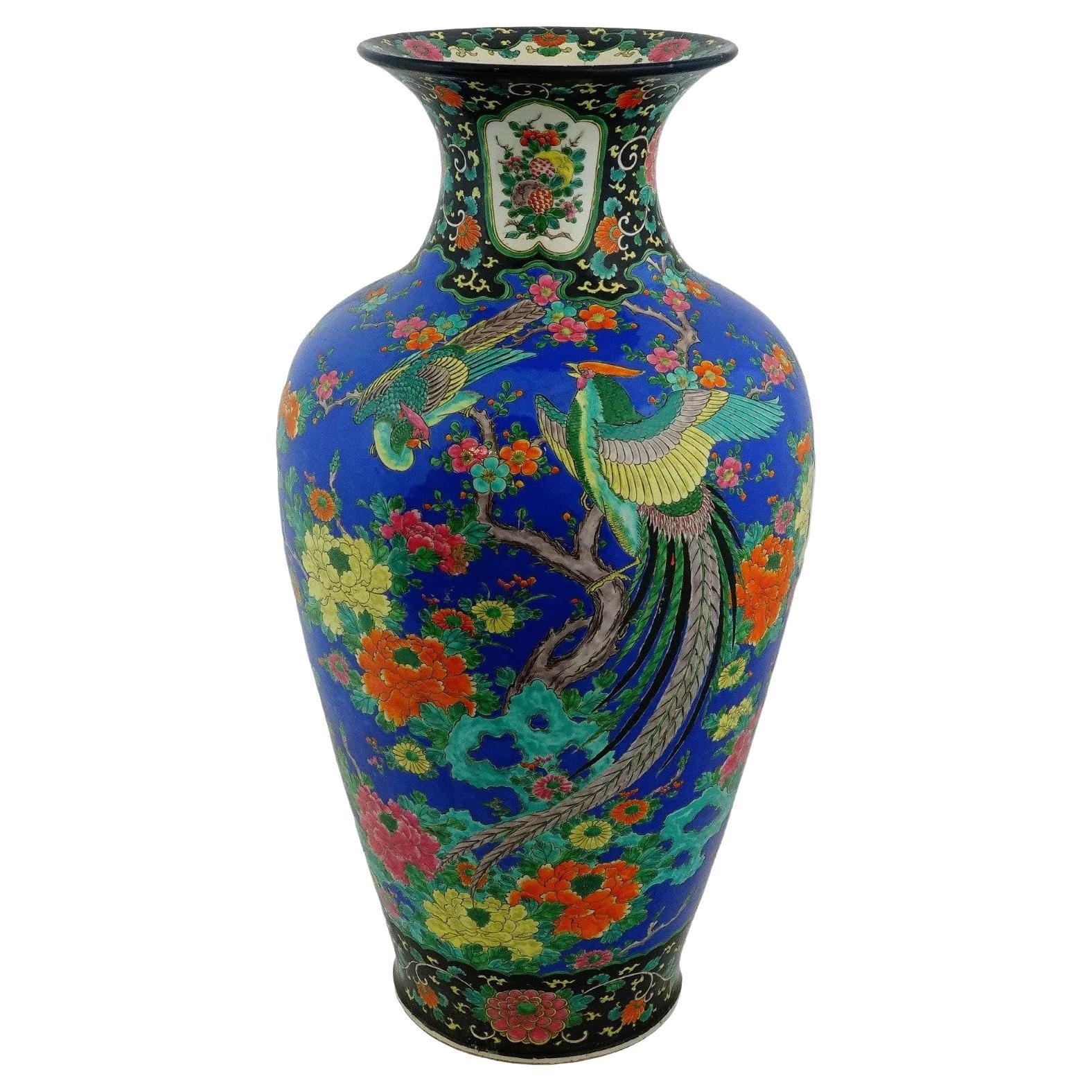 Antique Japanese Porcelain Vase w/ Birds and Flowers For Sale