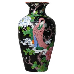 Antique Japanese Porcelain Vase with Garden Scene with Figure Signed 19thC
