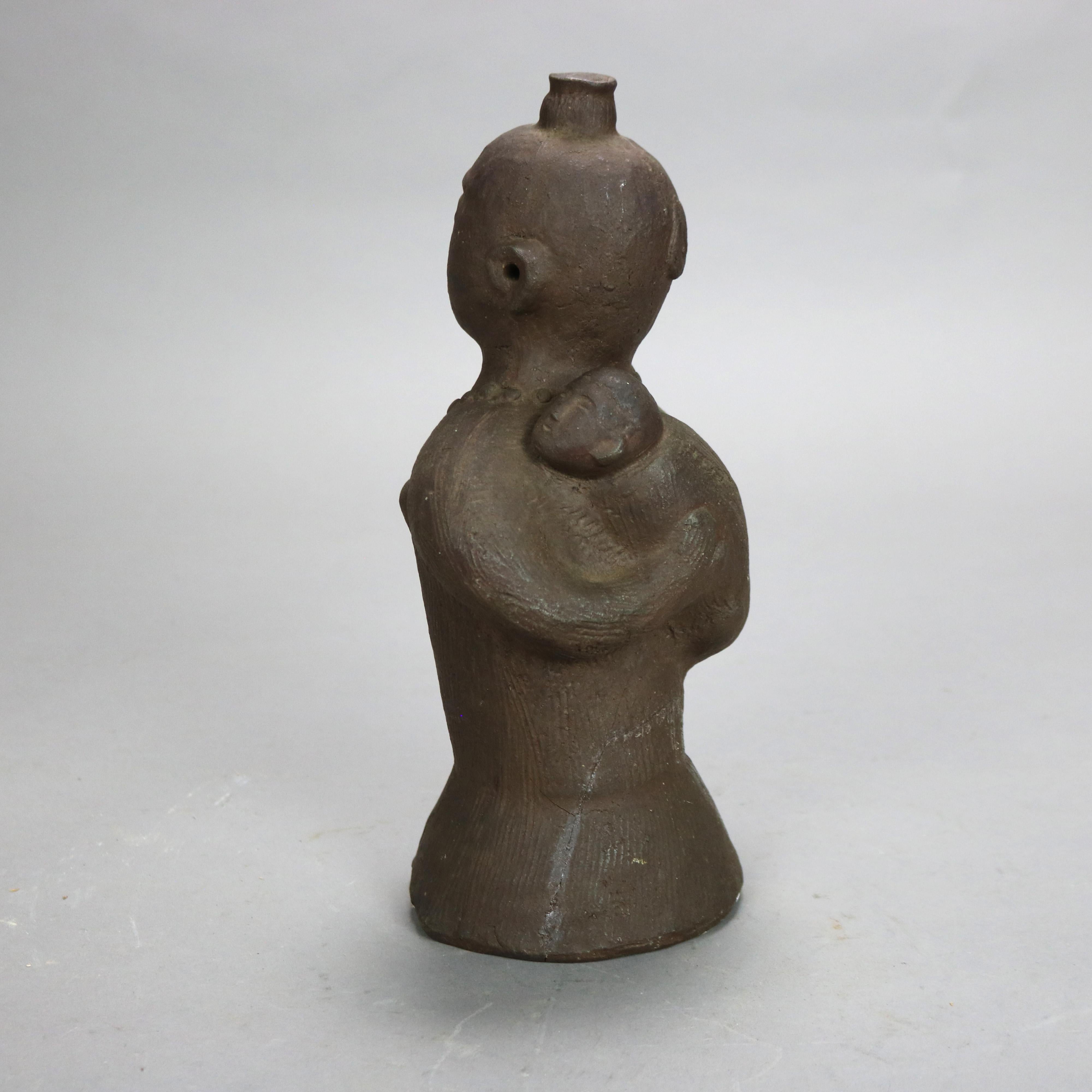 Antica scultura giapponese di ceramica ad effigie di una donna e di un bambino del XVIII secolo In condizioni buone in vendita a Big Flats, NY