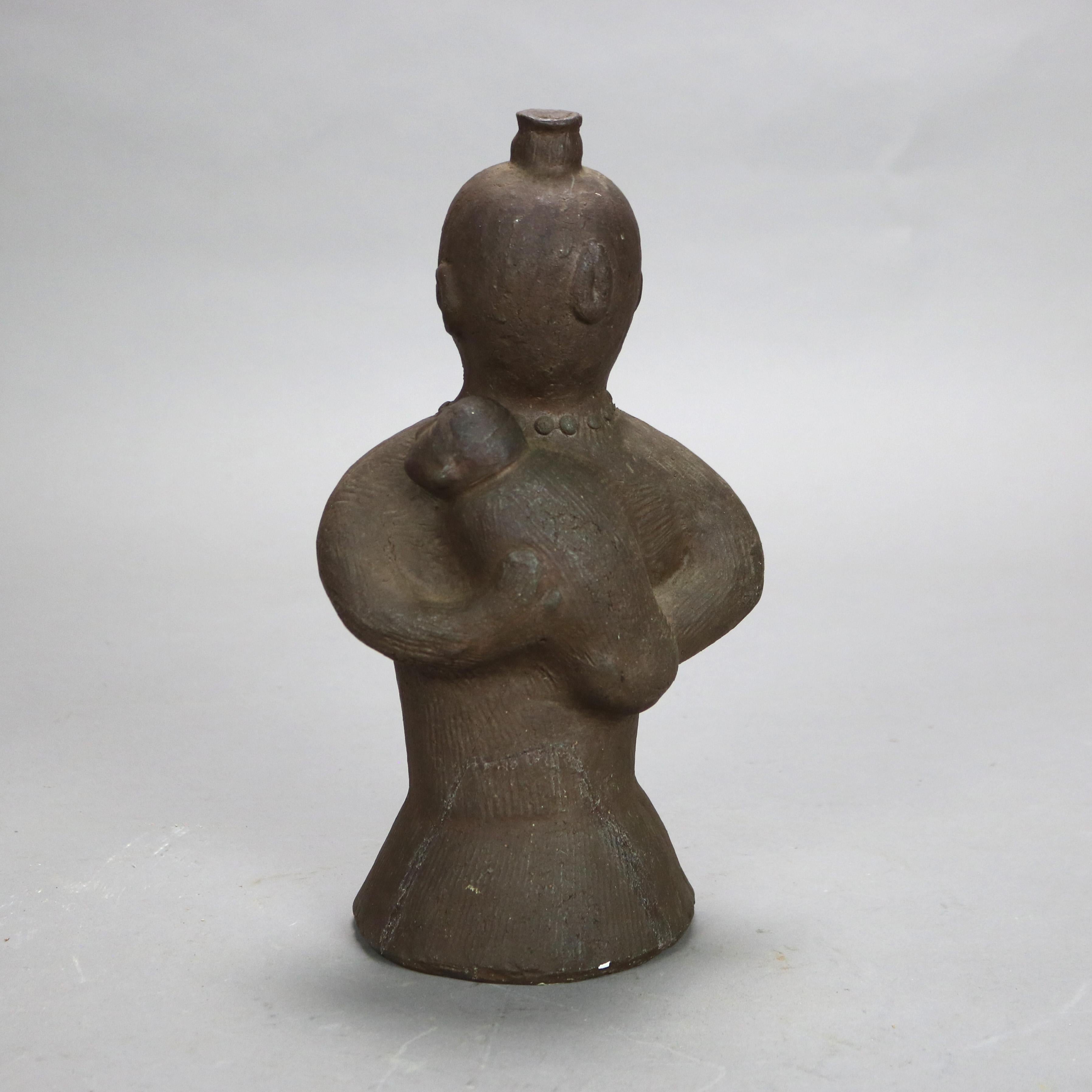 Fino al XVIII secolo Antica scultura giapponese di ceramica ad effigie di una donna e di un bambino del XVIII secolo in vendita