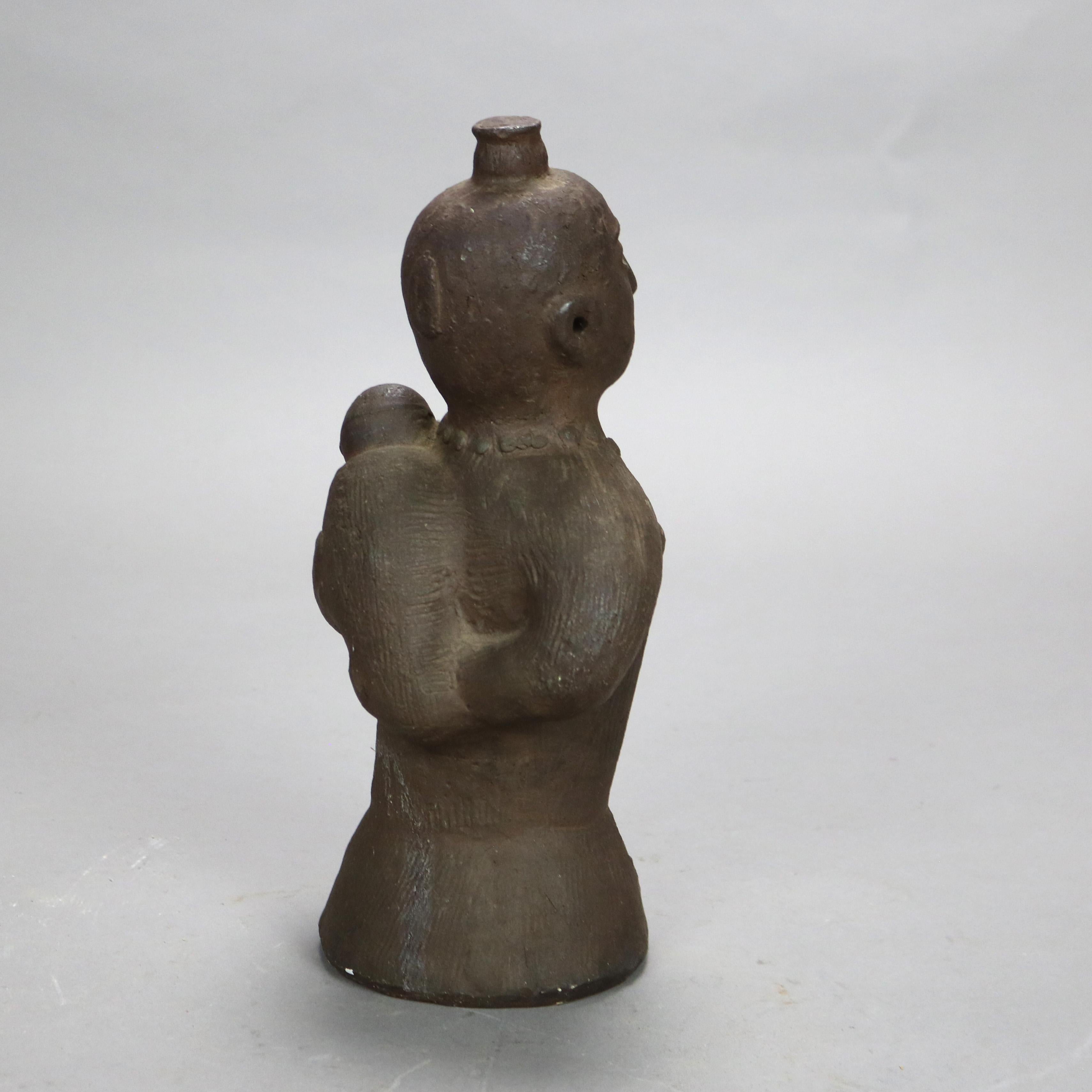 Terracotta Antica scultura giapponese di ceramica ad effigie di una donna e di un bambino del XVIII secolo in vendita