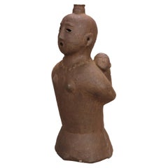 Antique Japanese Pottery Effigie Sculpture of a Woman & Child 18thC