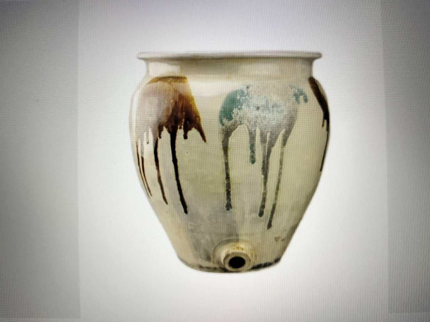 Antico vaso di ceramica giapponese/1850-1920/vaso con smalto bicolore in vendita 10