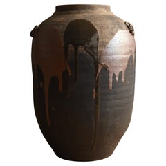 Antique Japanese pottery vase/1850-1920/Two-tone glaze vase