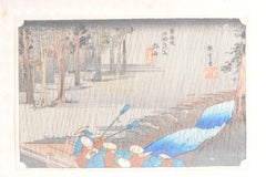 Antiker japanischer Druck von Hiroshige, Block 53 in der Tokaido- Road Japan