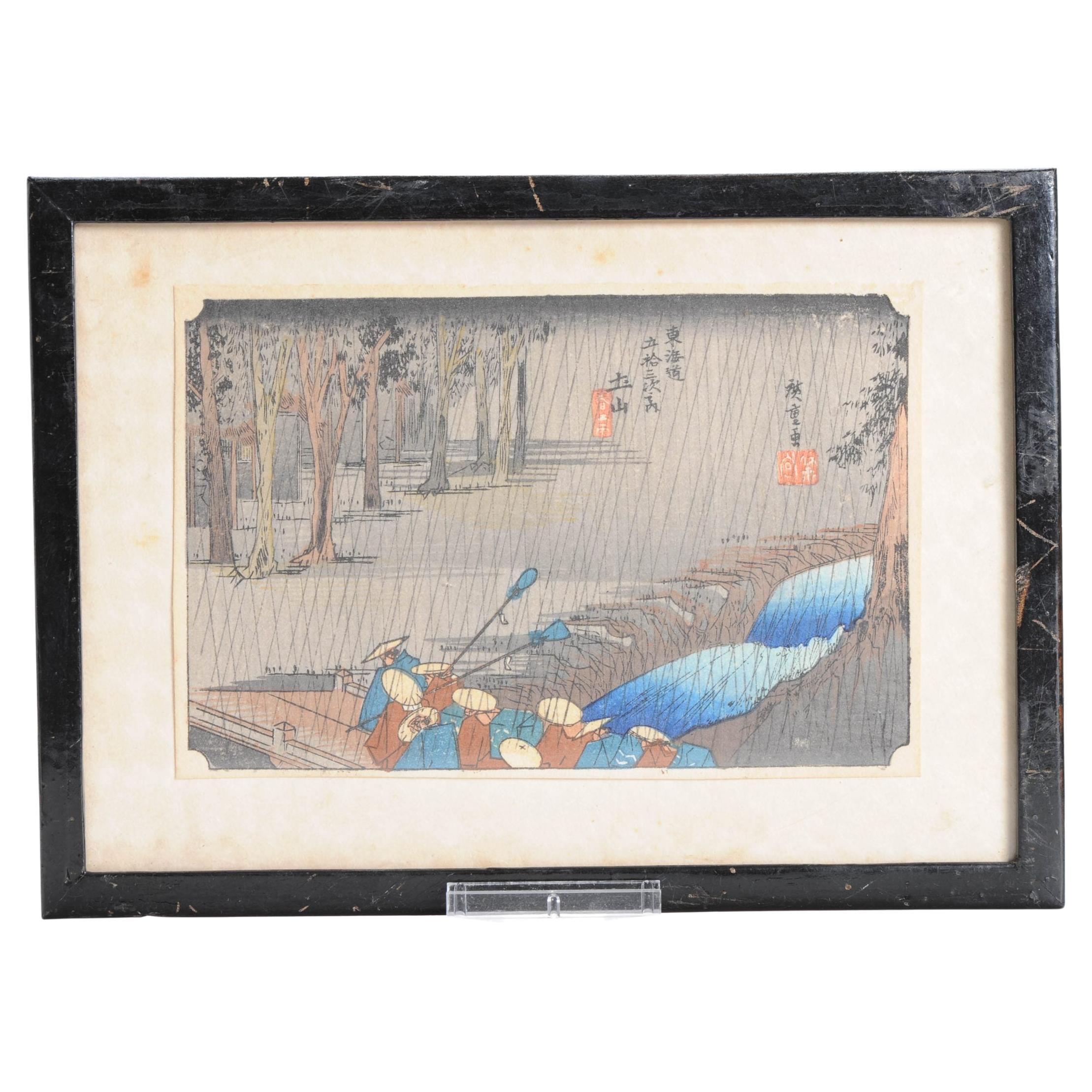 Stampa antica giapponese di Hiroshige, blocco 53 stazioni della strada Tokaido Giappone