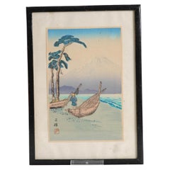 Stampa antica giapponese di Hiroshige, Blocco di montagne e fiumi, Giappone