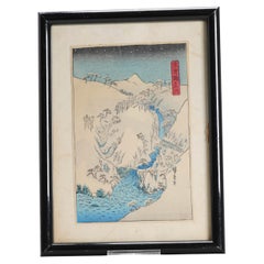 Stampa antica giapponese di Hiroshige, Blocco di montagne e fiumi di Kiso, Giappone