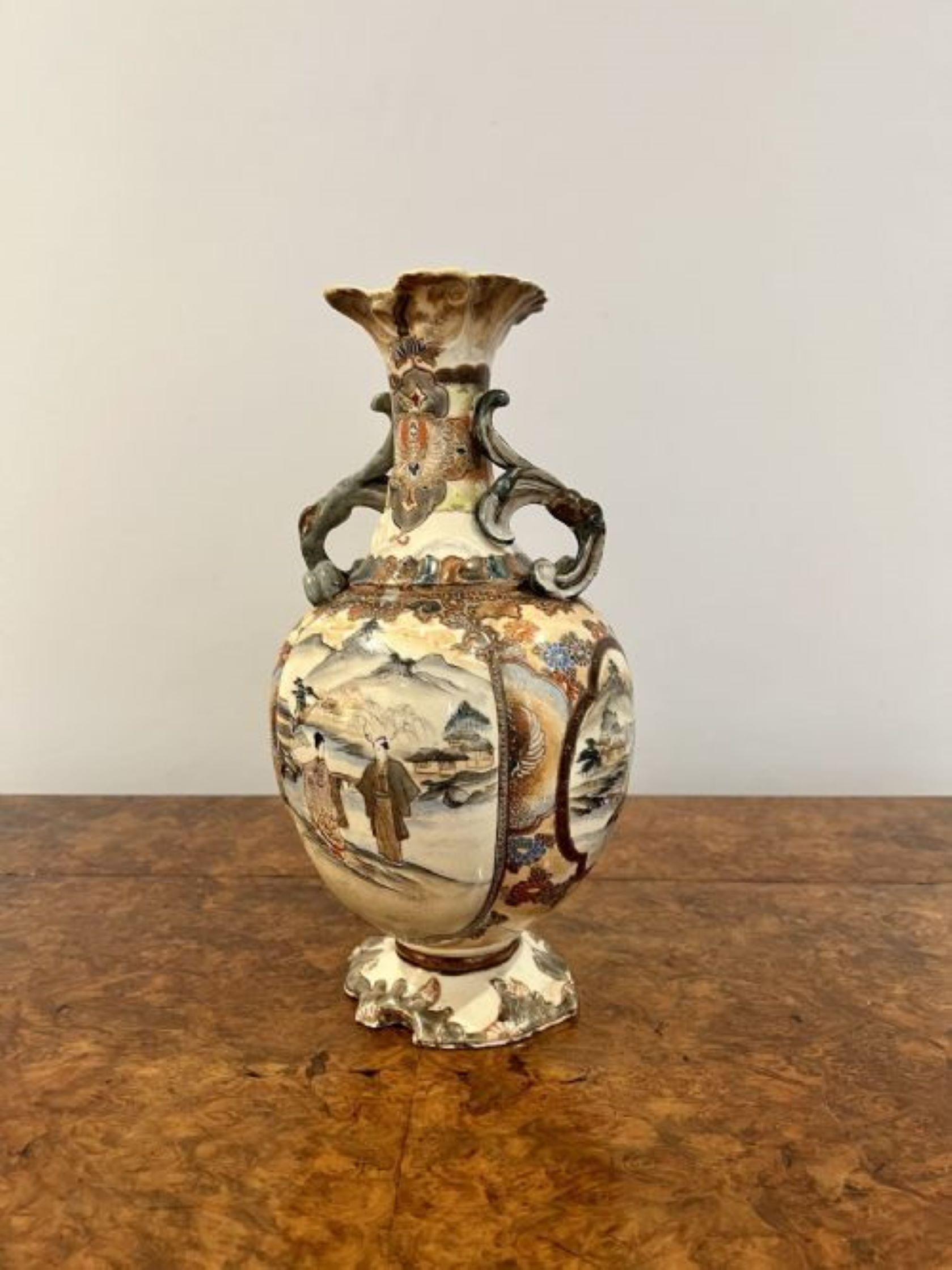 20th Century Antique Japanese quality satsuma hand painted vase  For Sale