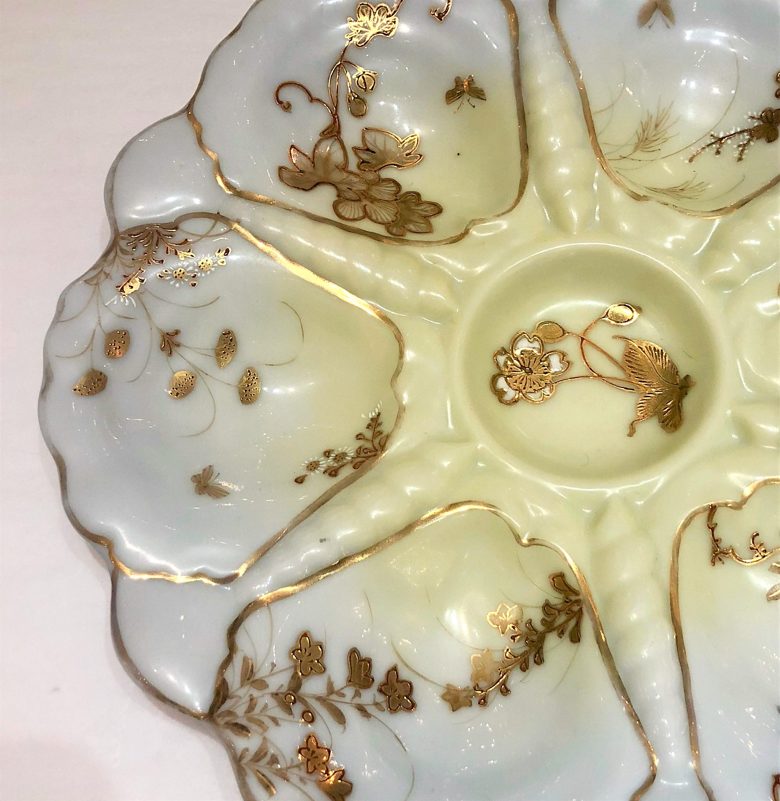 Antique Japanese rare Kutani hand-painted Porcelain oyster plate, circa 1890.