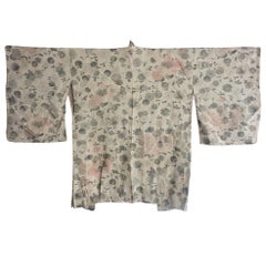 Antique Japanese Rare silver thread Silk Brocade Haori Kimono Jacket