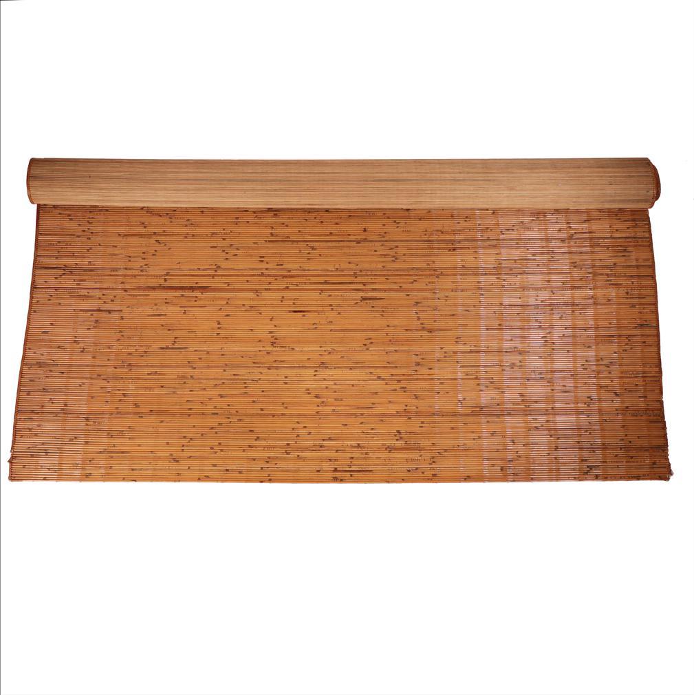 Antique Japanese rattan mat, of large scale, using thin strips of long vertical rattan, the skin of the rattan stalks as the surface with a beautiful warm honey tone patina, all strung together to create a rectangular mat with smoothed ends and