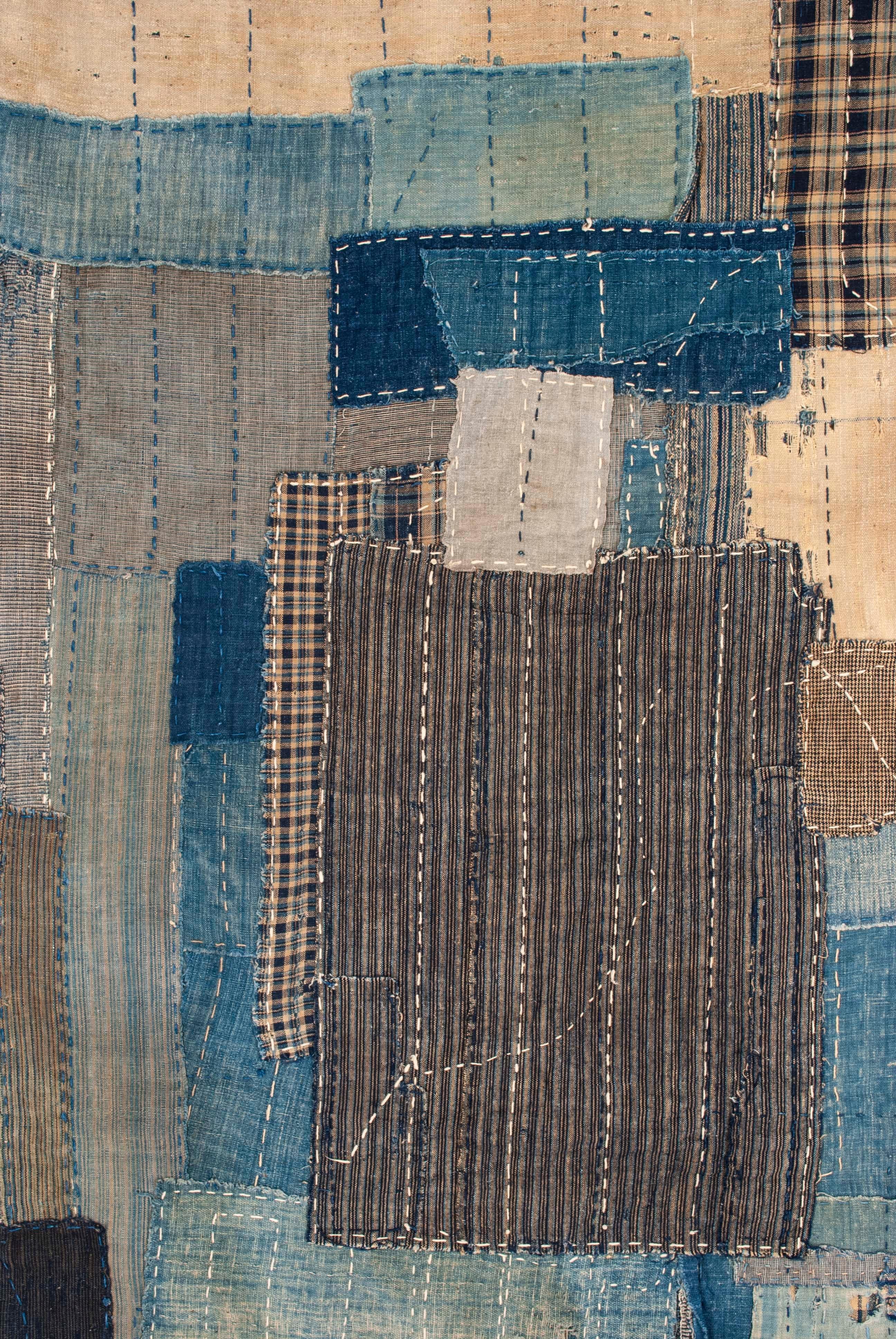 Meiji Ancienne couverture de fuston japonaise en patchwork de Boro recyclé en vente