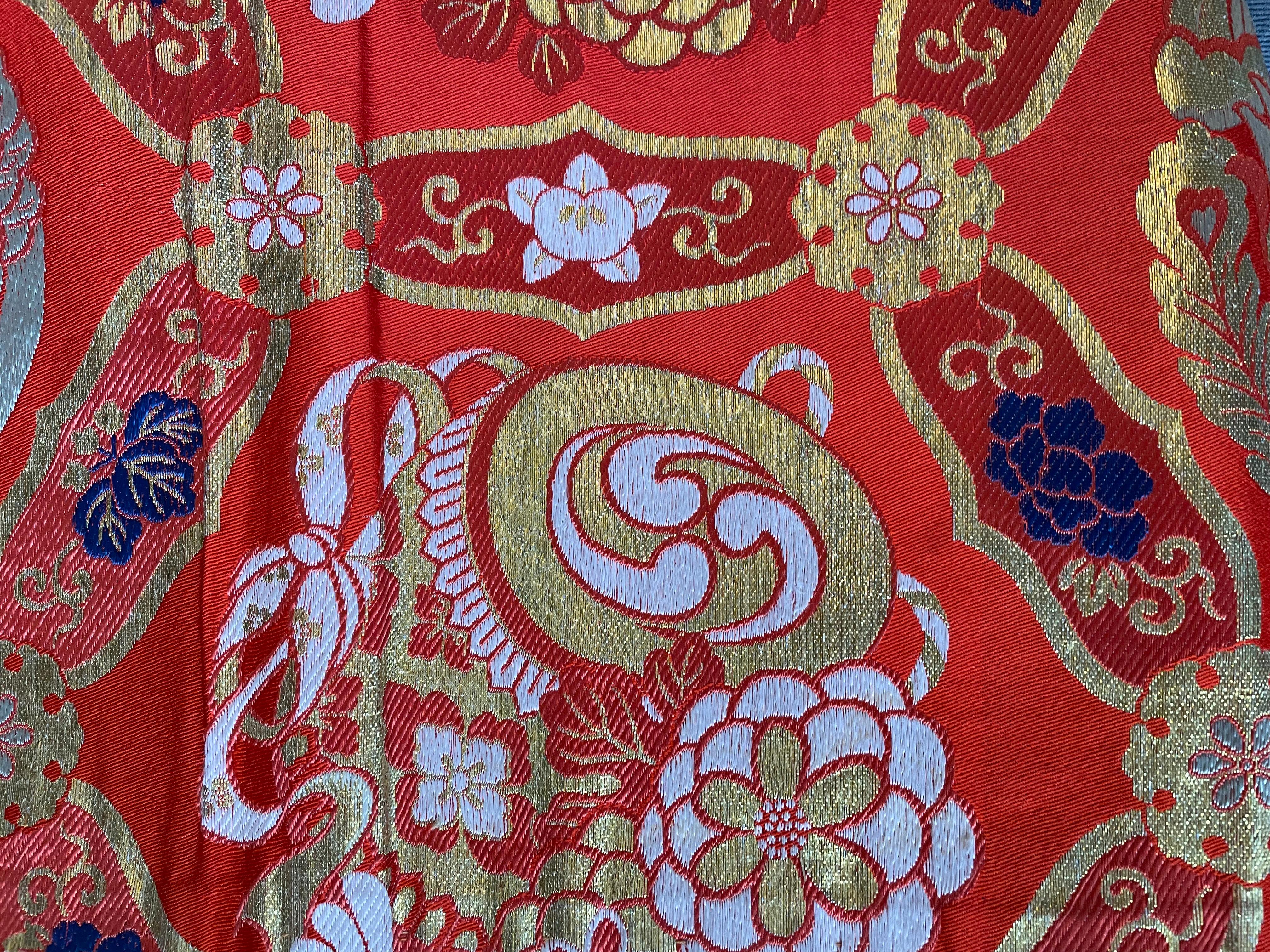Showa Antique Japanese Red Silk Half Belt 'Hanhaba obi', 1960s
